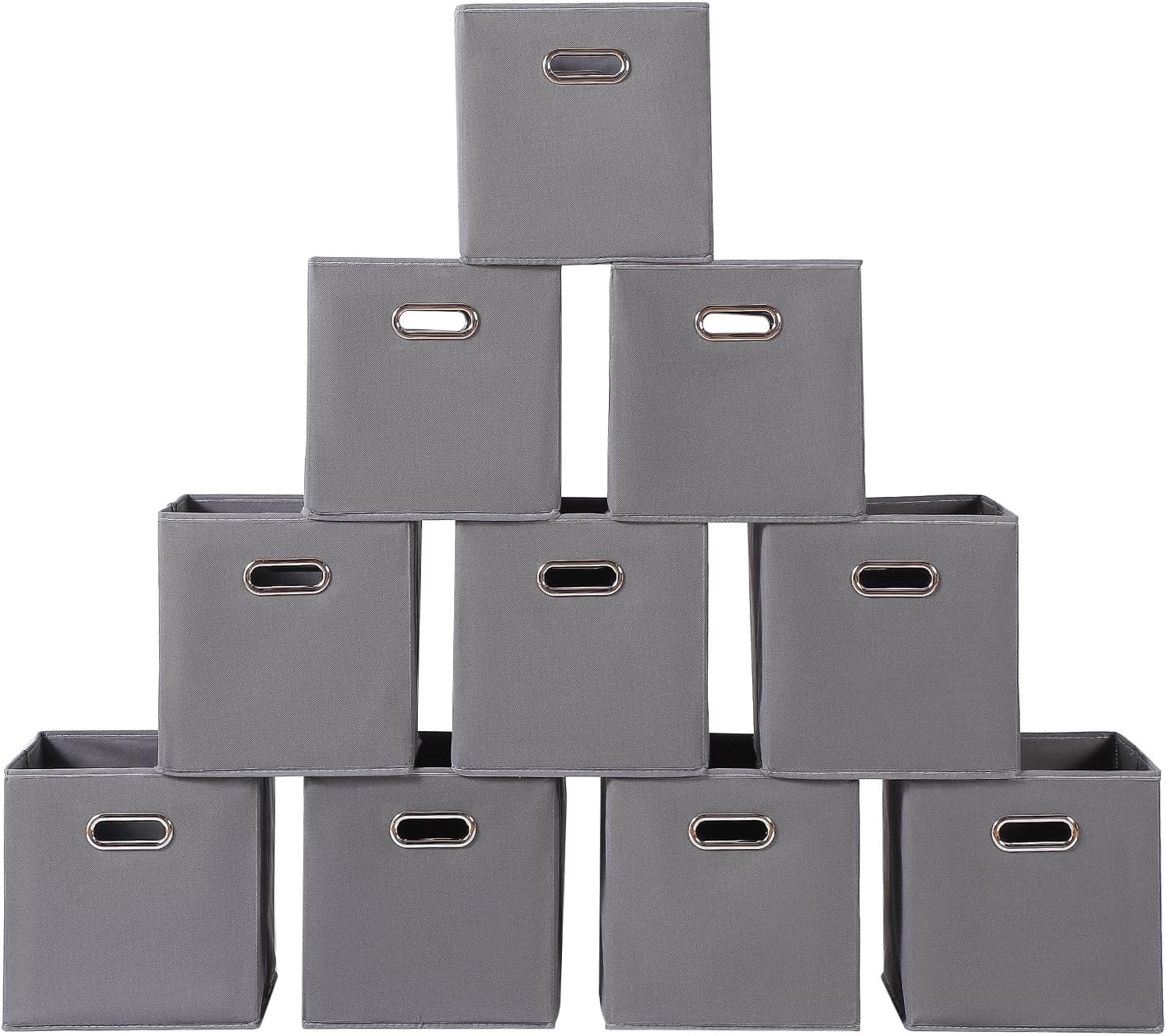 Fabric storage bins Cubes, Fabric Cube Organizer with Handle, Foldable Cube Bins for Cloth or Accessary Storage, 11x11x11, Set of 10, (Gray)
