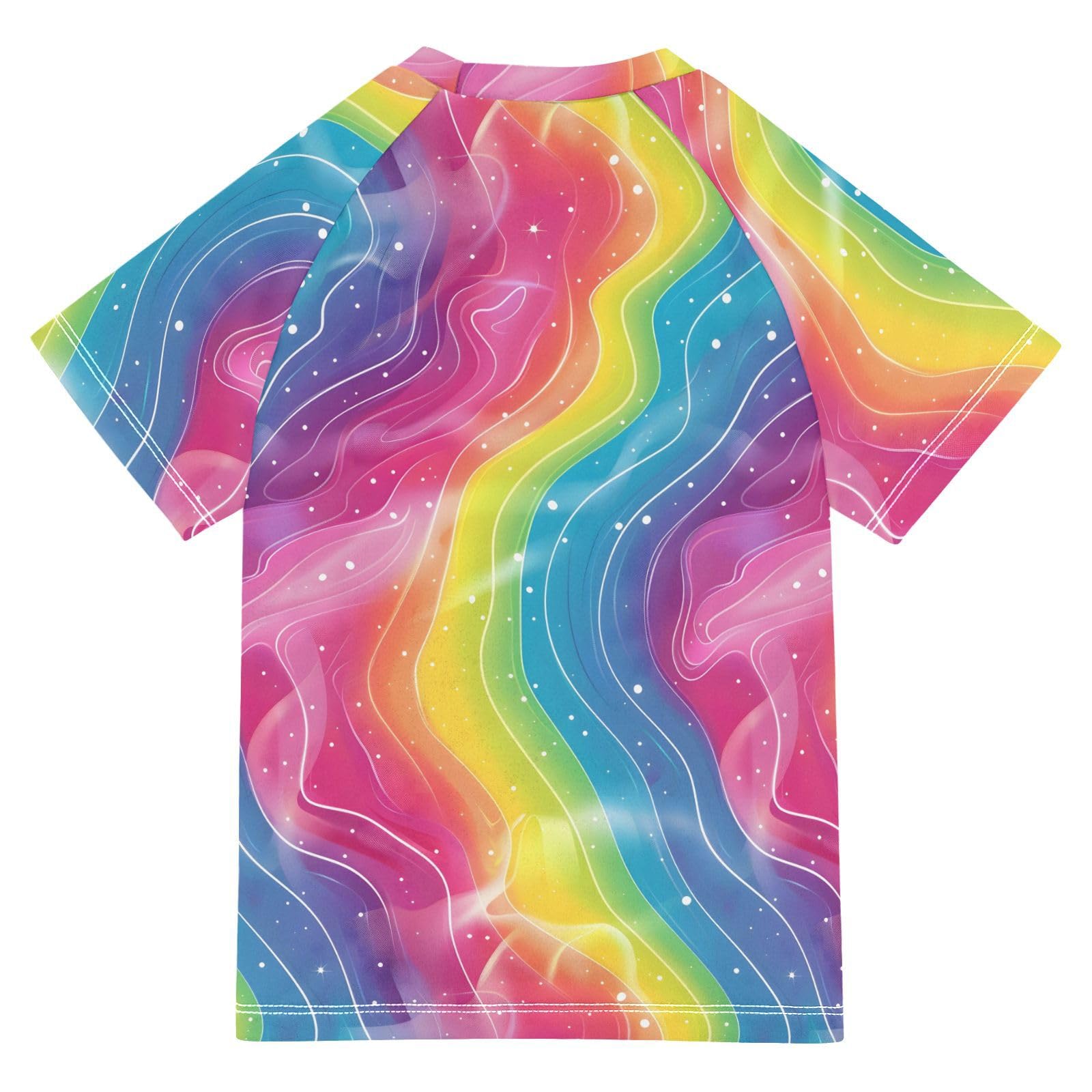 ALAZA Kids Rash Guard Boys Toddler Swim Shirts Short Sleeve Cartoon Rainbow UPF 50+ 3T