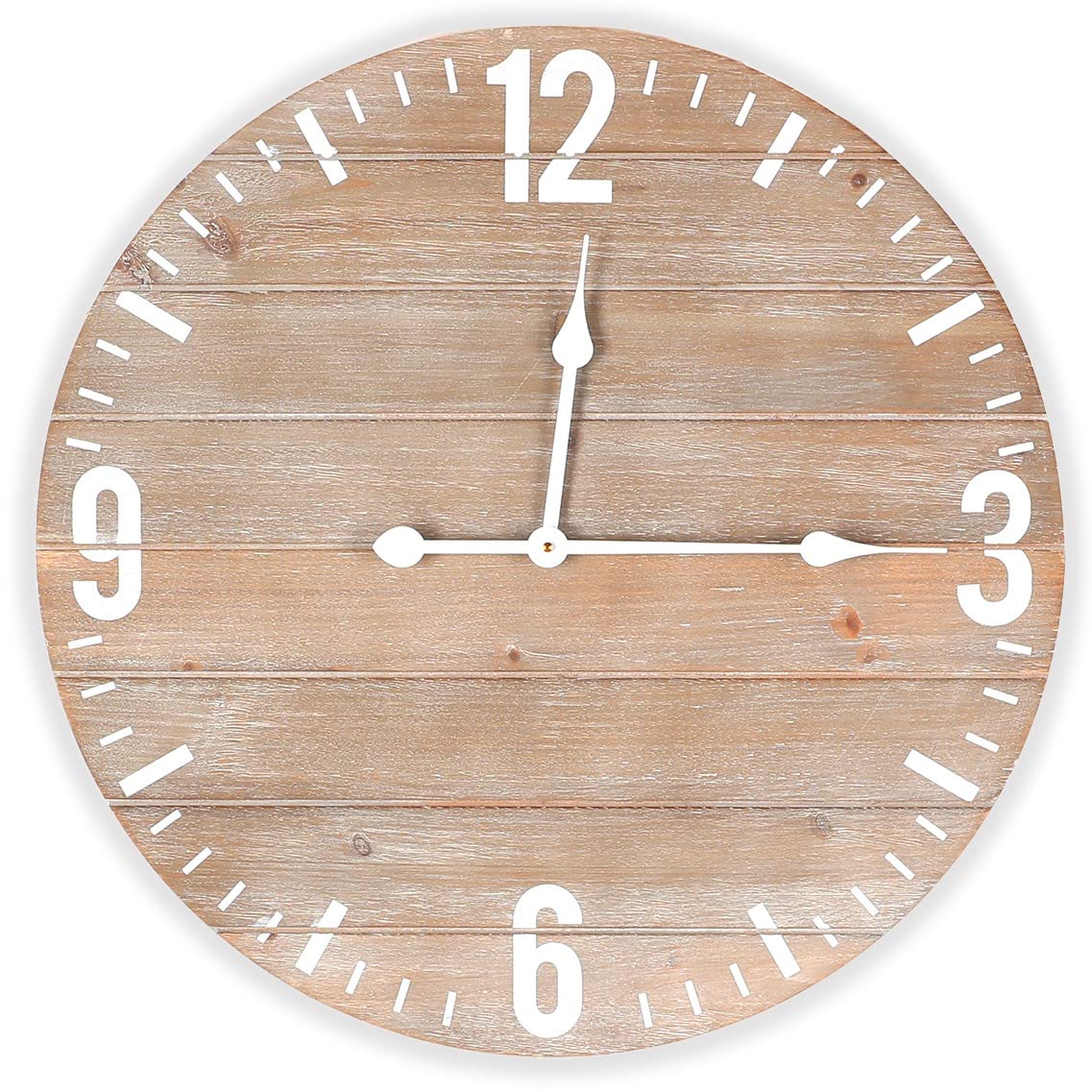 Art Maison Large Farmhouse Wall Clock 24", Round Wood Vintage Rustic Boho Beach Wall Clock for Kitchen, Bedroom, Living Room, Bathroom