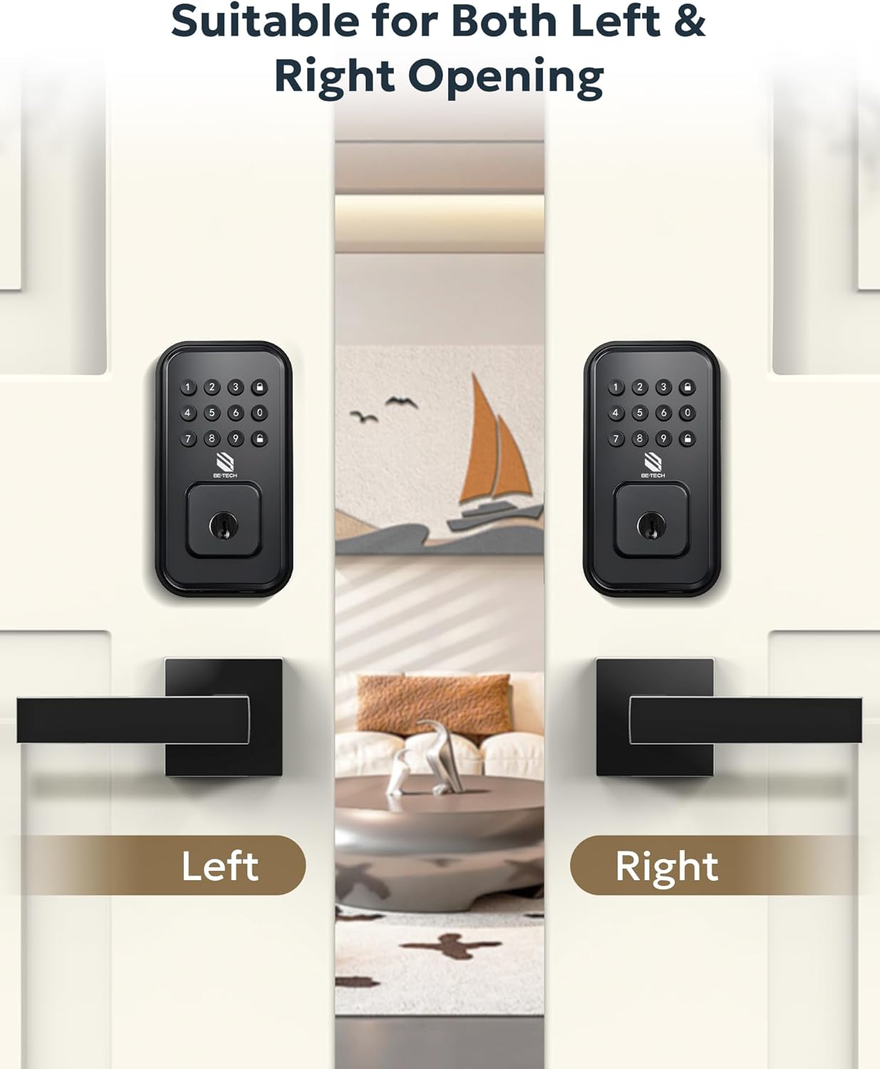 Keyless Entry Smart Door Lock with 2 Lever Handles, Electronic Front Door Locks Set, Digital Keypad Deadbolt, Auto Lock, One Time Codes, Anti Peeping Code, Easy Installation, Black