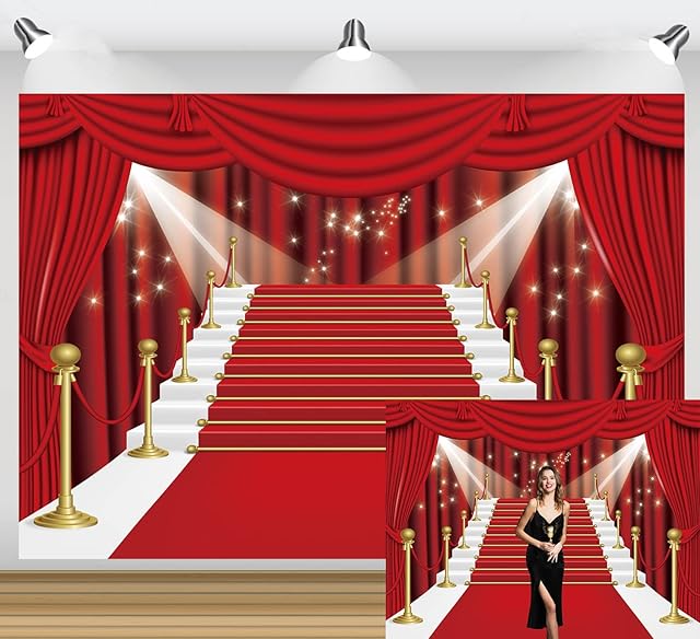 Red Curtain Backdrop Red Carpet Award Ceremony Photography Background Adult Birthday Dance Party Decorations Studio Photo Prop 7x5FT