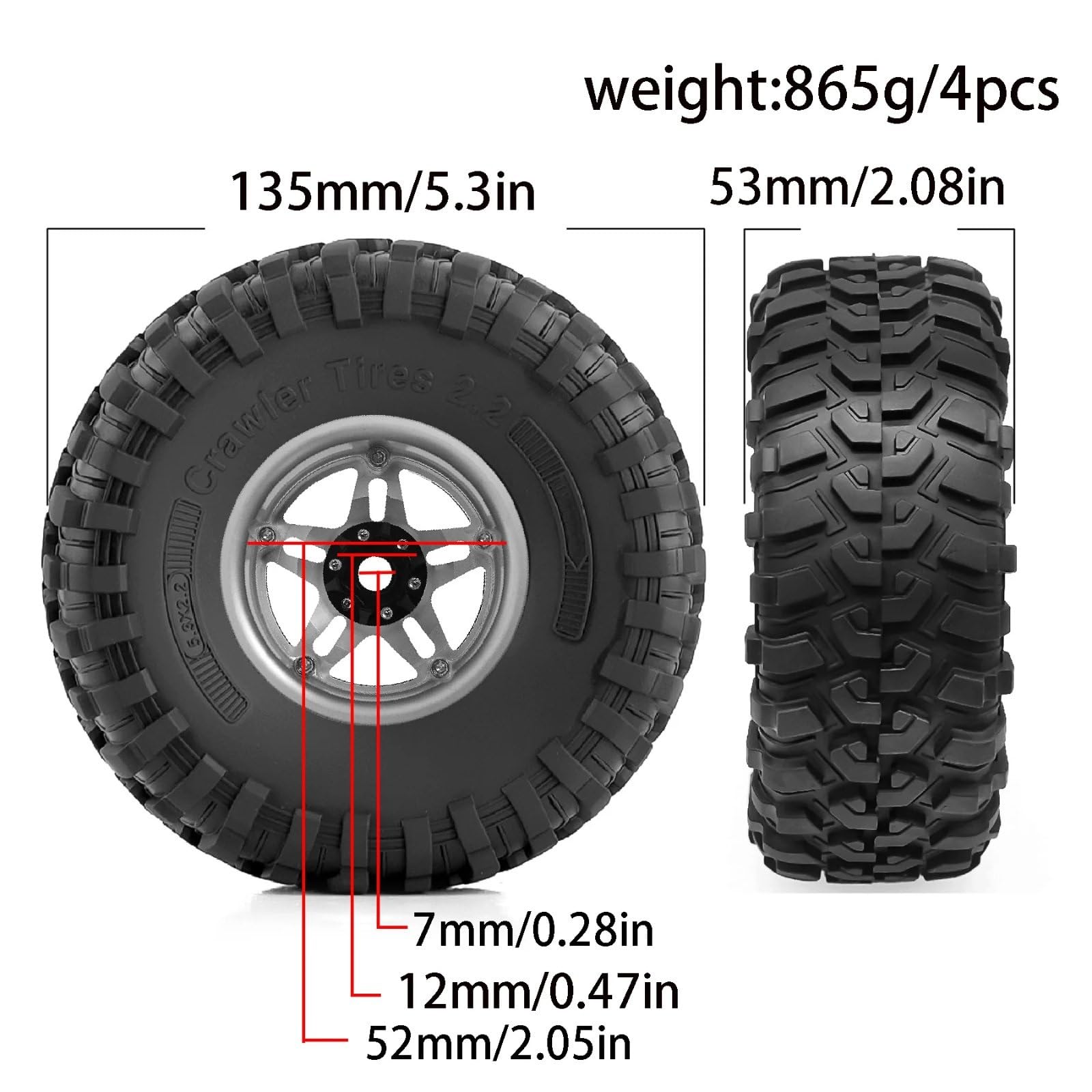 RC Pneumatici Ruote Per Traxxas Per TRX4 Per TRX6 Per Axial Per SCX10 RR10 1/10 4PCS Metallo 2. Beadlock Wheel Rim Pneumatici Set Rosso RC Crawler Parti Automobili(Silver)