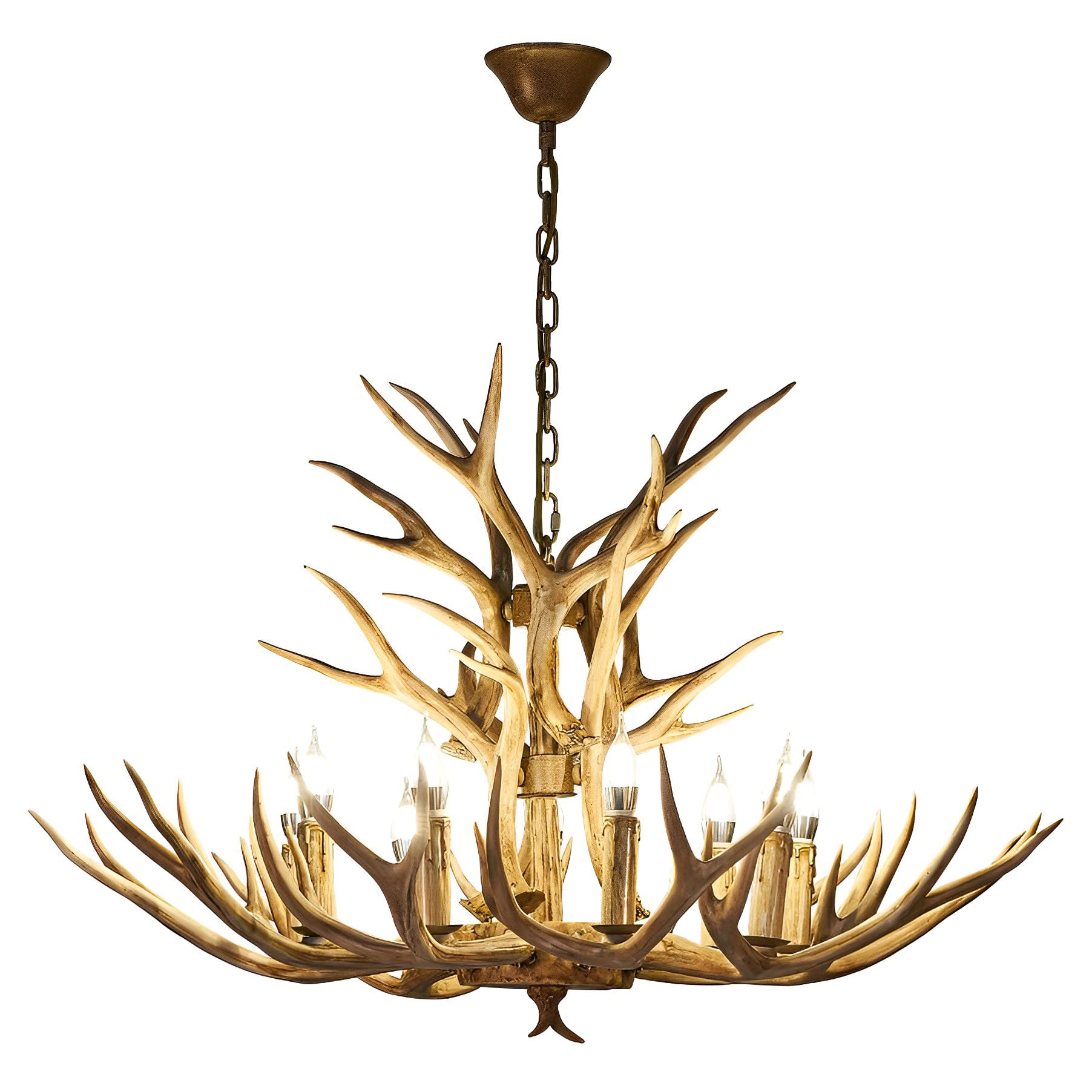 FYZDLAOR Deer Antler Chandelier Rustic Farmhouse Deer Horn Pendant Lights Resin Faux Antler Hanging Chandelier for Living Dining Room Foyer Ceiling Lighting Fixture