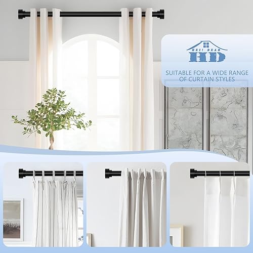Miniatura 5 de HEI! DEAR Barras de cortina negras para ventanas de 66 a 120 pulgadas (5.5-10 pies), barra de cortina ajustable de 1 pulgada, barras de cortina