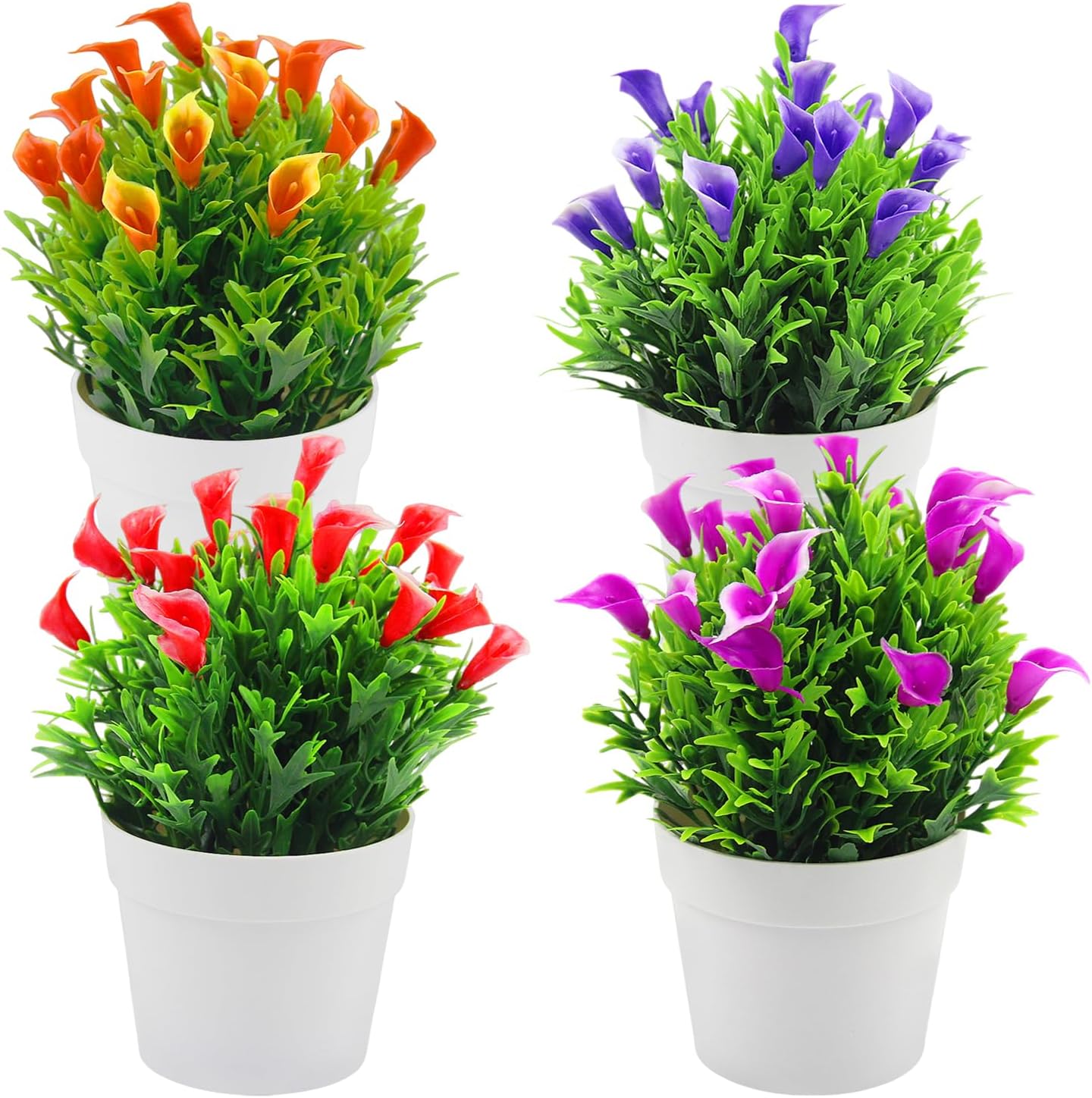 SWoob 4 Pcs Artificial Plants Outdoor Pot Calla Lily Flowers Potted Small Artificial Plants Pots
