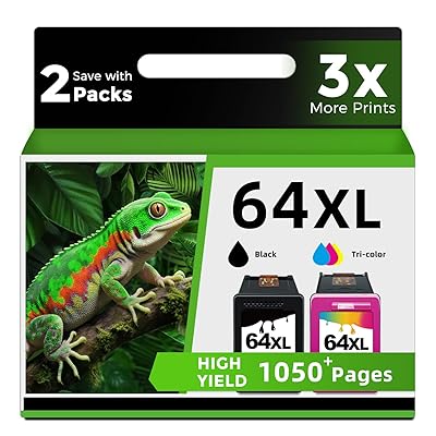 64XL Ink Cartridges Black/Color Combo Pack Replacement for HP Ink 64 64XL HP64 XL HP64XL Printer Ink Work with 7855 7858 7800 7155 7100 6255 6252 7158 7164 7955e 7900e Tango Printers (2 Pack)