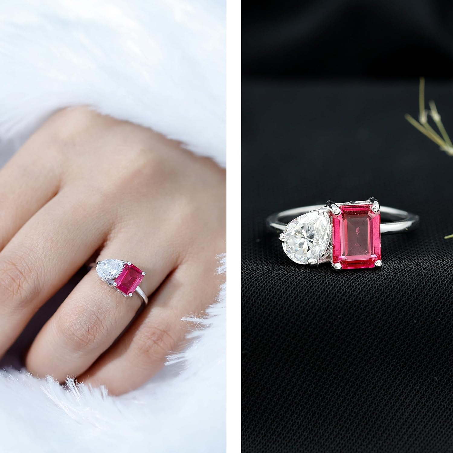 Certified Lab Grown Pink Sapphire Toi Et Moi Ring For Women, Aaaa Quality, 2 Stone Engagement Ring - Ready To Gift