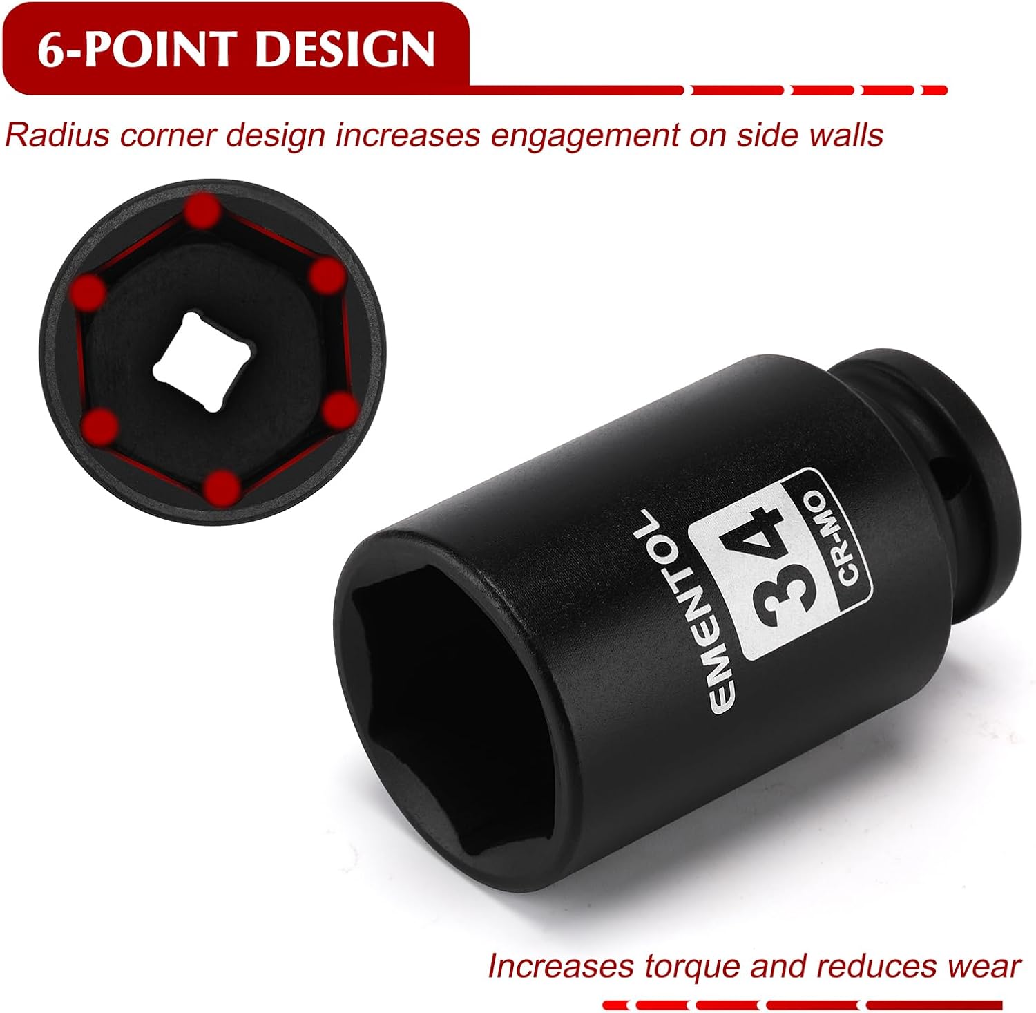 EMENTOL 11PCS 1/2-Inch Drive Spindle Axle Nut Impact Socket Set, CR-MO, 6 Point, Metric, 1/2" Dr. Deep Impact Socket Set, 27mm - 41mm
