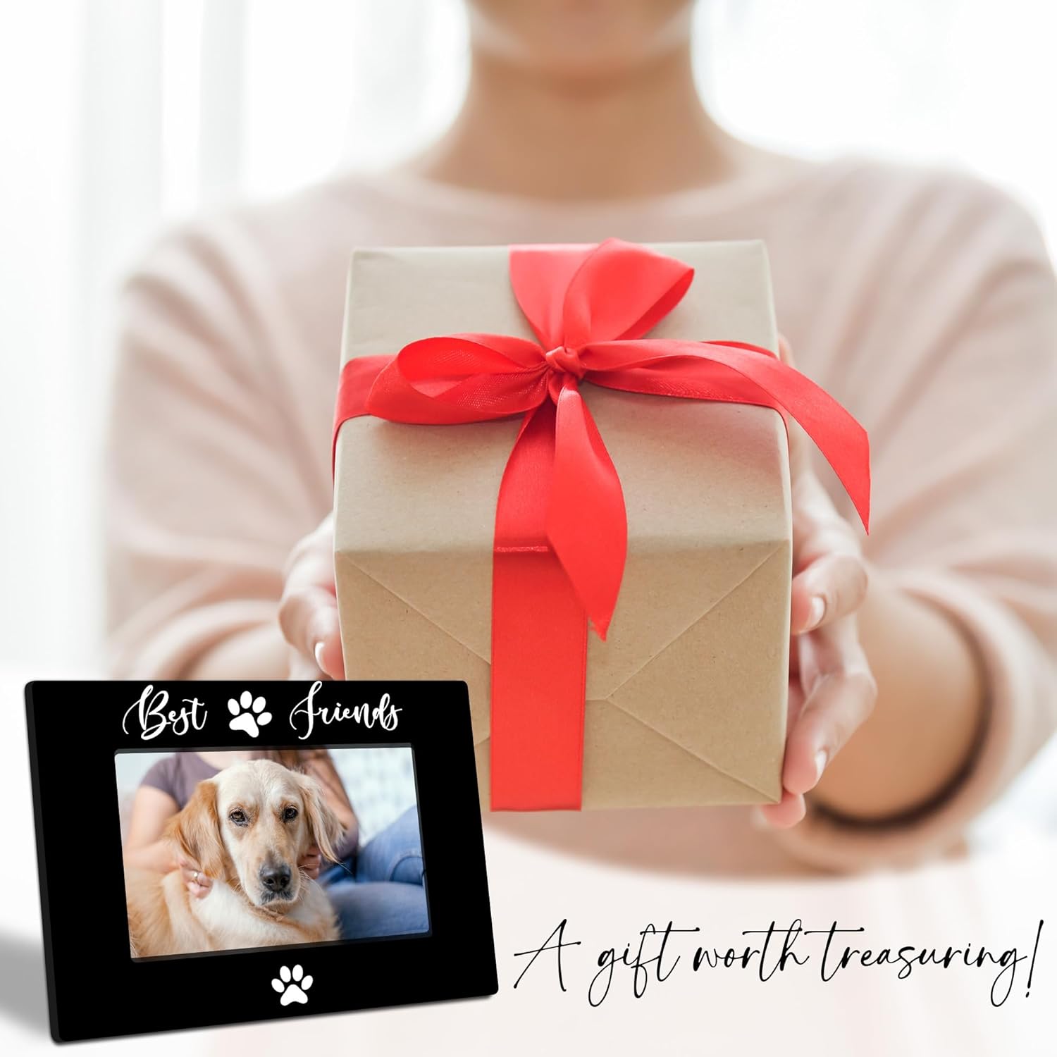 Puppy Wooden Photo Frame For 4" x 6" Picture - Best Friends - Black Minimalism Tabletop Picture Frame Decor For Home Office Table Shelf - Pet Gifts For Dog Lovers - A06 - Image 6