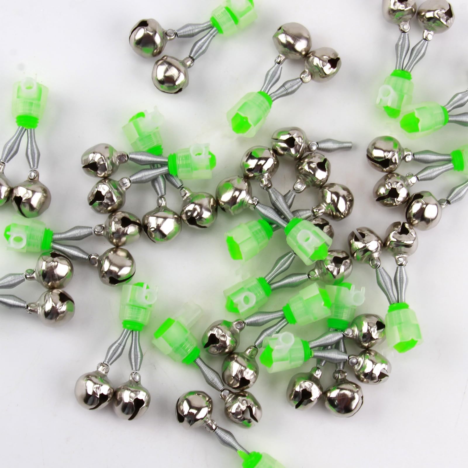 Lot de 20 Cloches de Pêche Clip en Spirale Lumineux Alarme Canne à Pêche Son Clair Fort Résistant Corrosion Nuit