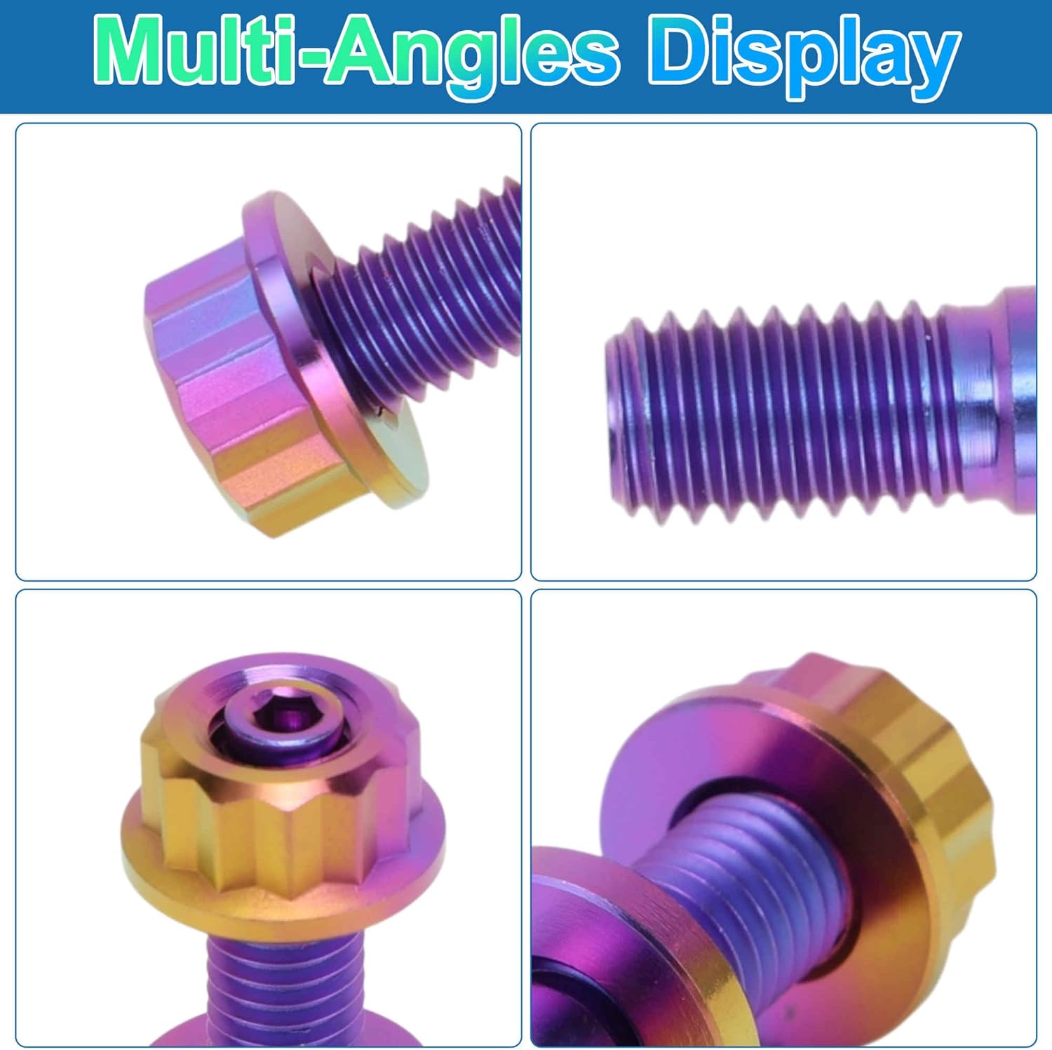 12 Set Titanium Exhaust Manifold Bolt M8x45mm Pitch 1.25 Exhaust Manifold Stud Kit Screws Nuts Washers Candy-Colored