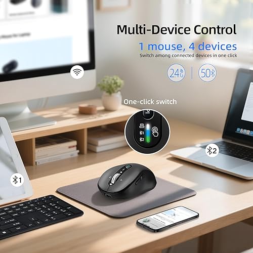Miniatura 2 de Ratón inalámbrico Bluetooth Ergo, mouse de computadora Ergo para múltiples dispositivos, desplazamiento de metal de 4 vías,  3200 DPI, 10 botones,