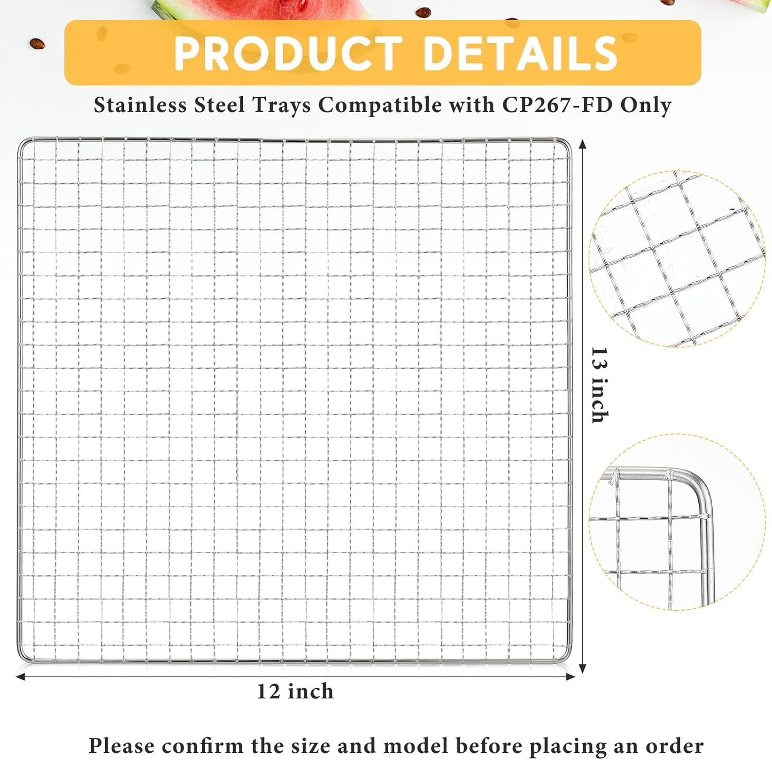 Baderke 13 x 12 Inches Dehydrator Trays Compatible with CP267-FD Only Stainless Steel Dehydrator Drying Mesh Screens Stainless Steel Tray for Drying Fruit Food(4 Pcs)