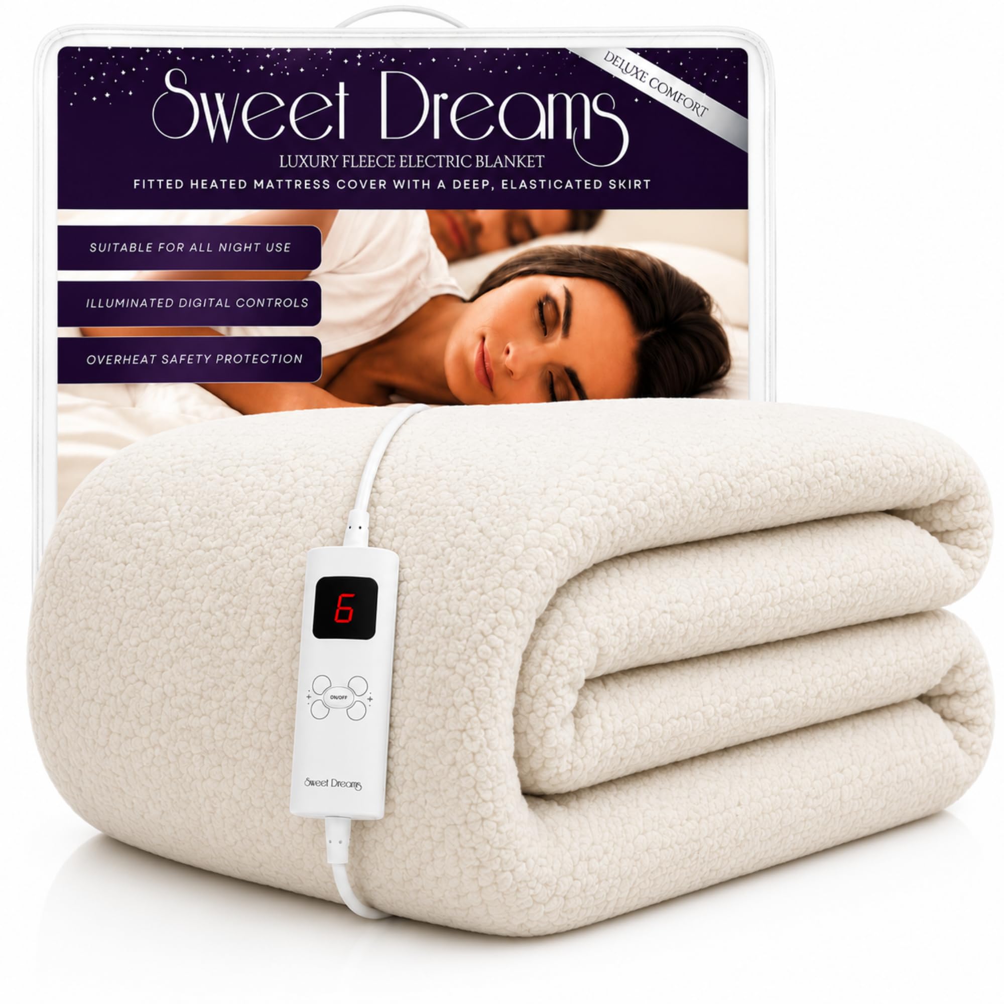 Sweet Dreams Electric Blanket Single Size, Luxury Bed Fleece Heated Mattress Cover, Machine Washable Underblanket, Digital Control, Overheat Protection (Single Size)