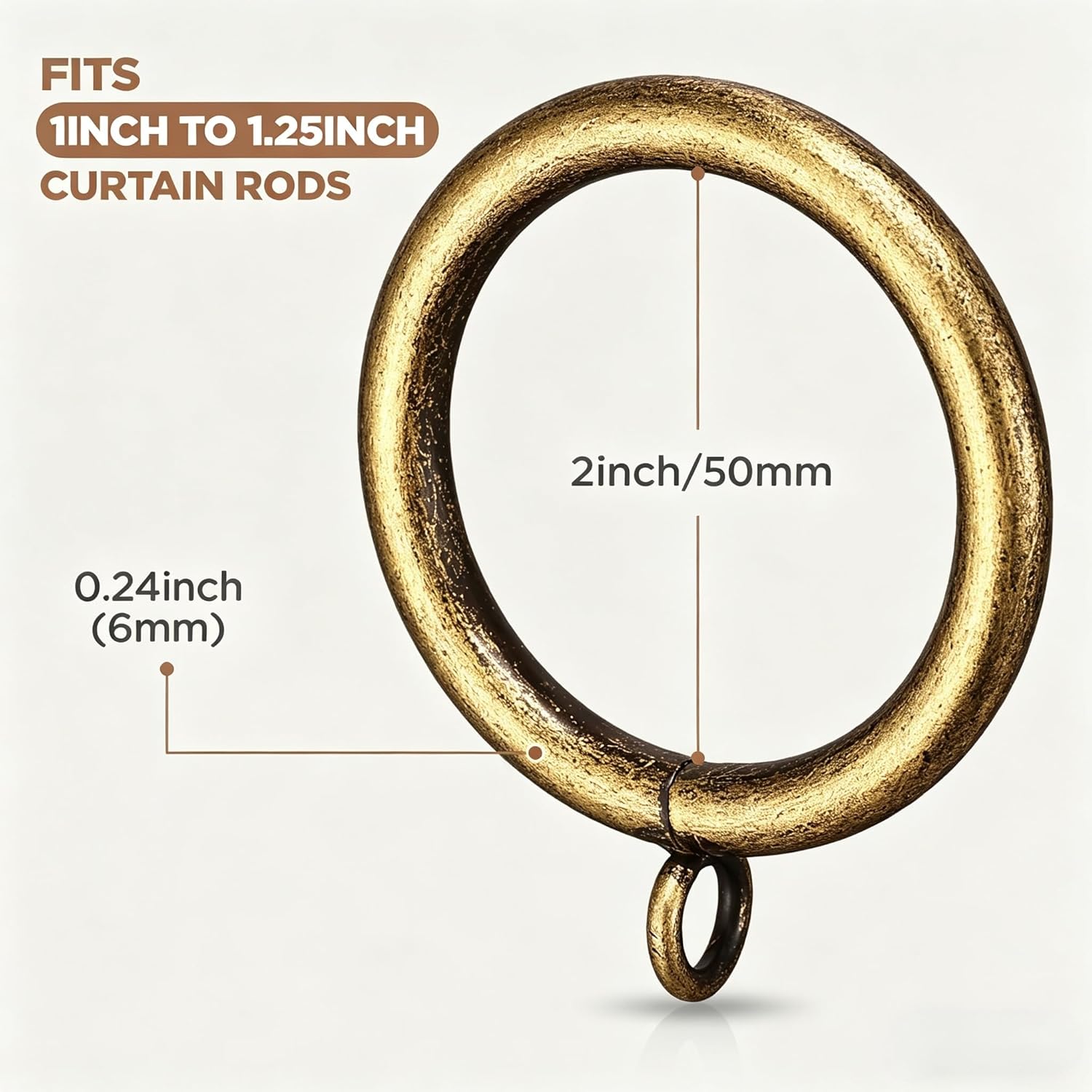 24 PCS Curtain Rings, 2 Inch Thickened Curtain Rings Metal Drapery Ring for Curtain Rods Bronze