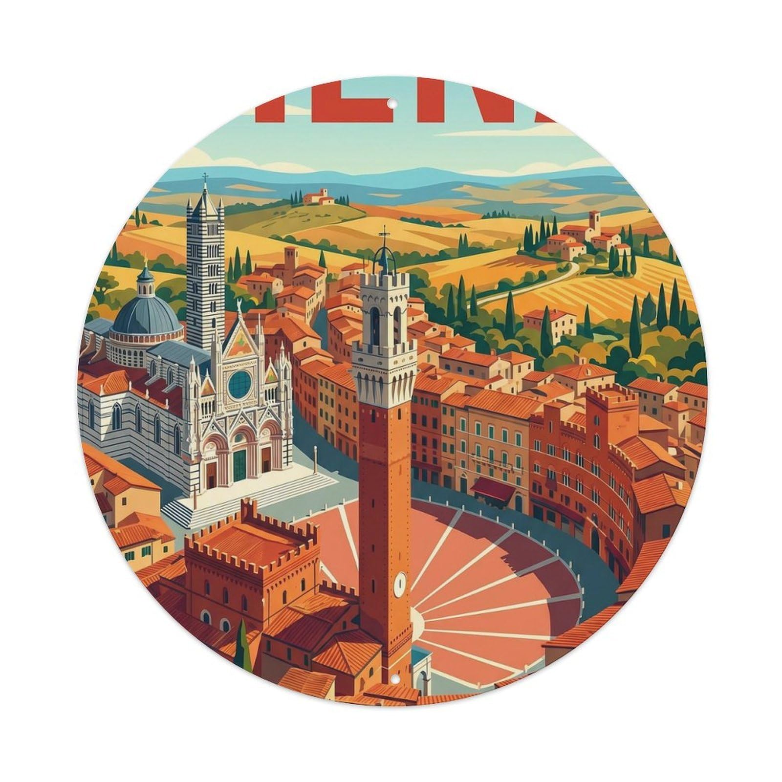 Vintage Travel Siena Italy Aerial Metal Tin Sign