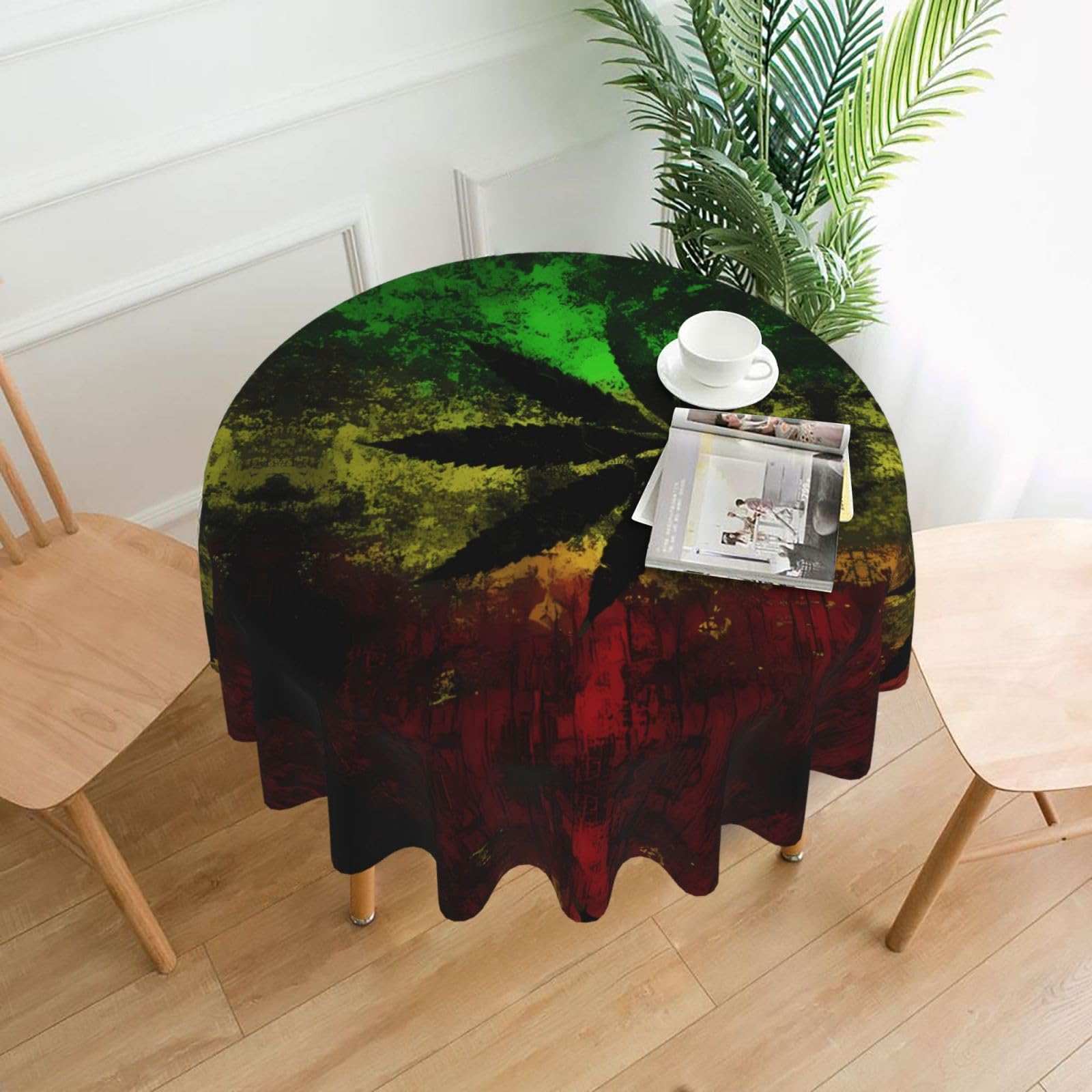 YYHHAOFA Jamaica Flag Leaves Prints Round Decorative Tablecloth 60in - High-Grade Polyester Throw for Dining Tables, Parties, & Outdoor Events