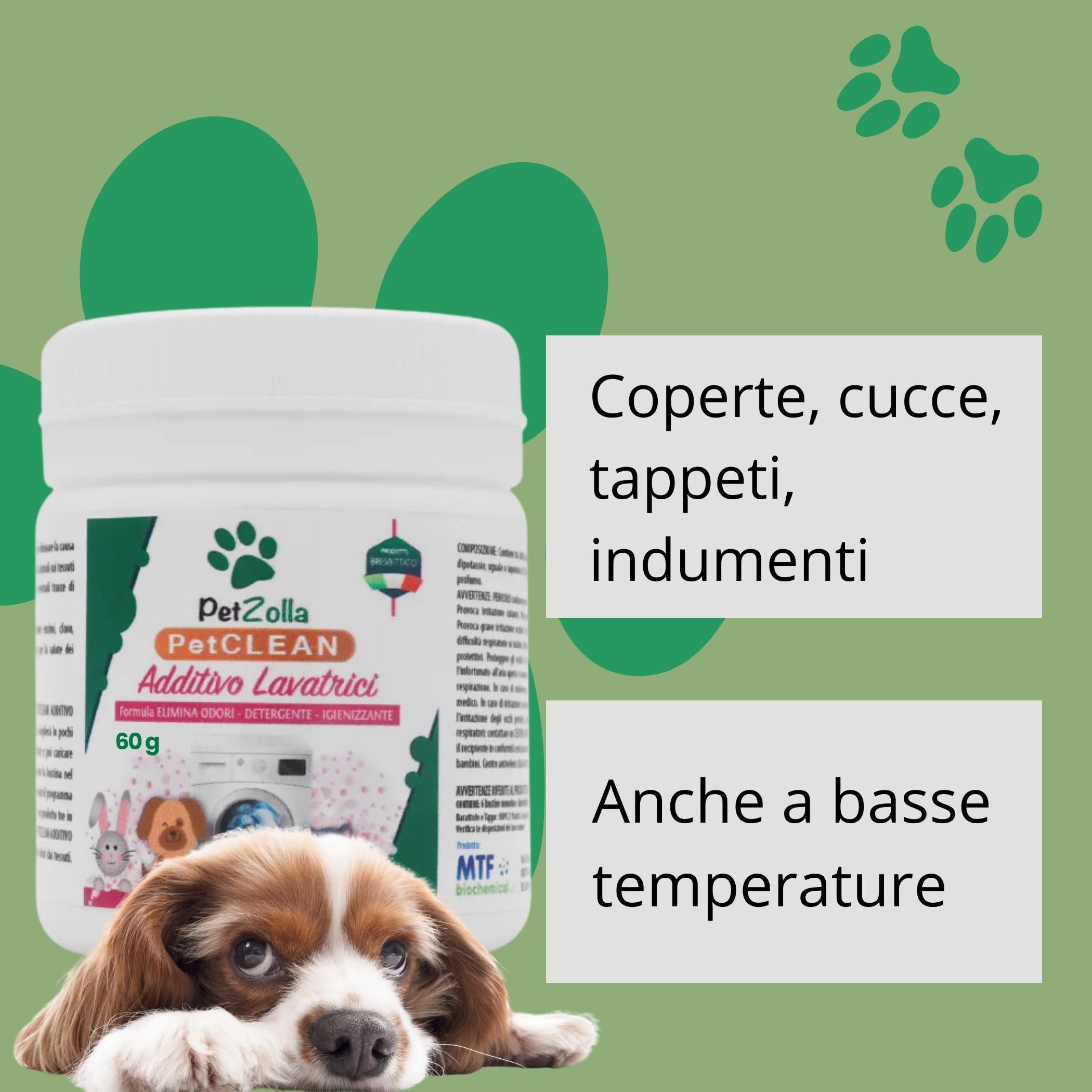 Additivo Lavatrice per tessuti a contatto con Animali 6 bustine da 10gr, Igienizzante bucato naturale, Neutralizza Odori, Elimina Batteri, peli e biofilm, formula Atossica - 60 gr - Made in Italy