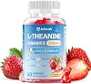Gomitas de L-Teanina para Niños y Adultos, Suplemento de L-Teanina con Glicinato de Magnesio, Ashwagandha, GABA, 5HTP para Calma, Relajación, Zzz y Apoyo a la Concentración, Sabor Fresa Vegano, 60 Unidades 1
