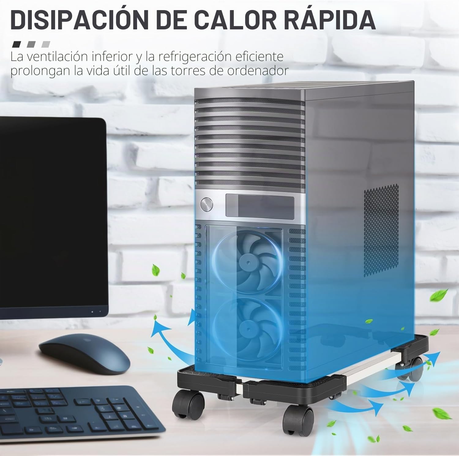 Soporte Pc bajo Mesa, Soporte Torre Ordenador, Universal Ajustable CPU con 4 Ruedas Debajo Escritorio, hasta 25kg, con función de Bloqueo(Negro)