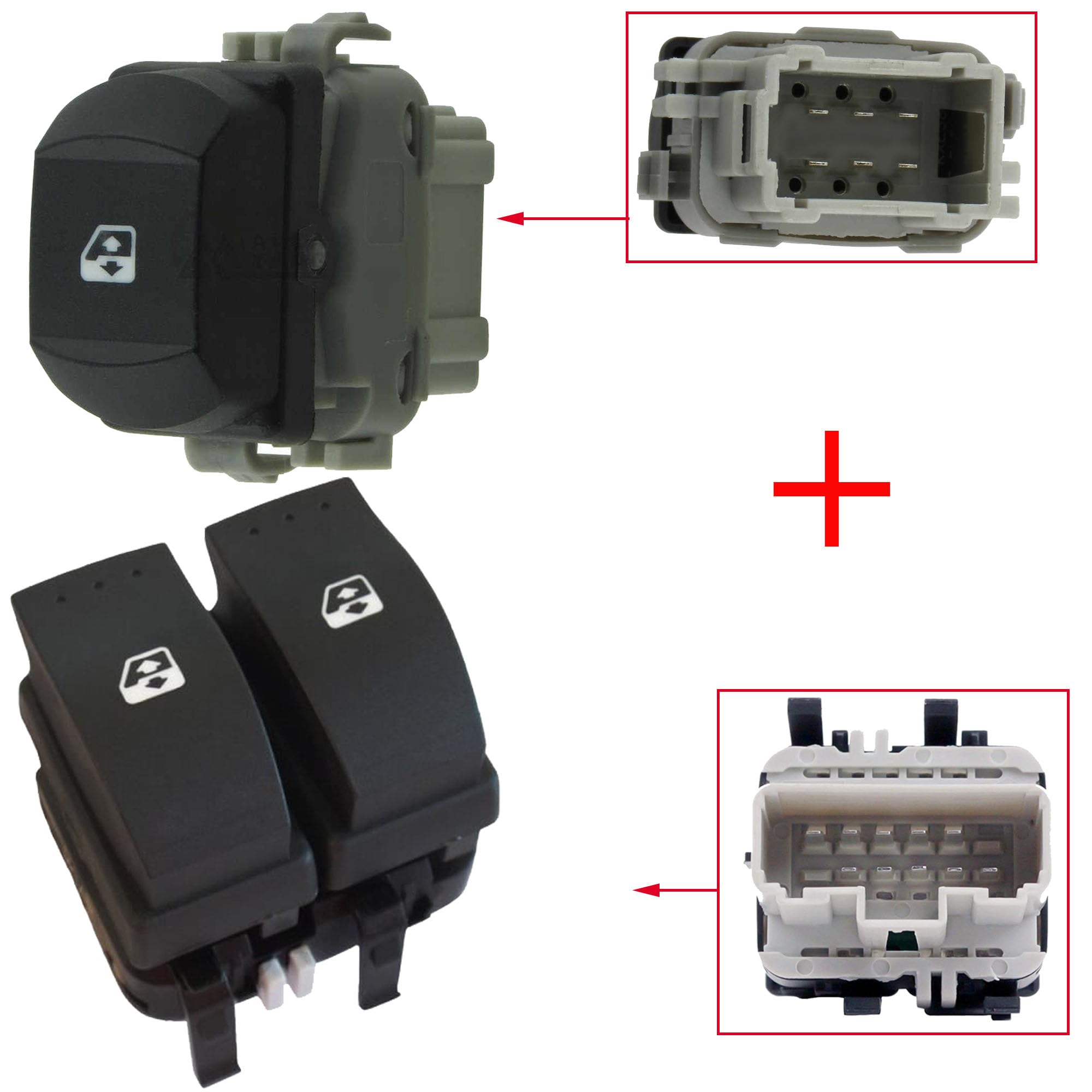 Partsline Double Bouton de Lève-Vitre Avant Gauche avec Bouton de Lève-Vitre Avant Droit compatible avec Espace 4, Mégane 2, Scénic 2 - Équivalent à 8200015088 8200315013