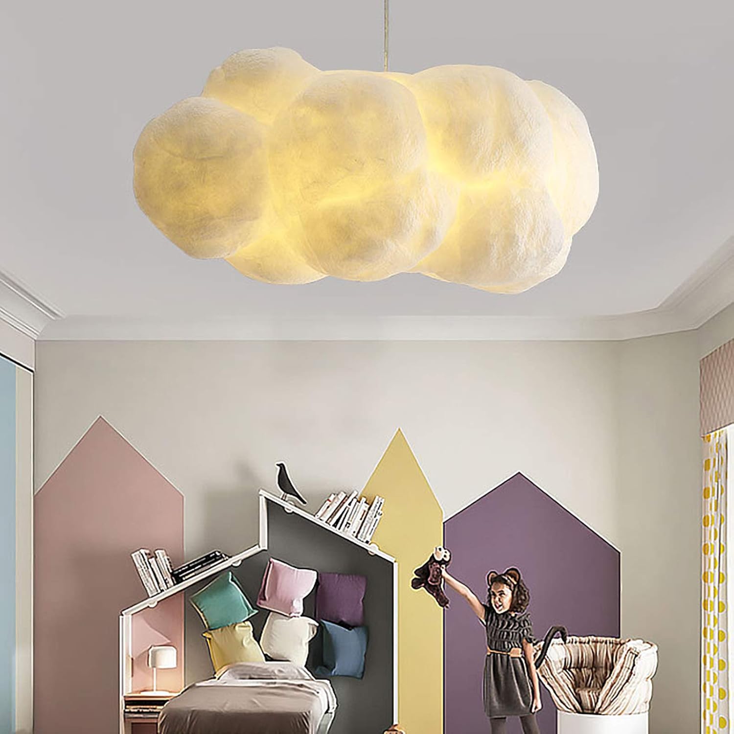 Dimmable Ceiling Light Cloud Shaped Pendant Hanging Lamp Small Kids Ceiling Light Shade E27 Fitting for Kids Bedroom Living Room Childrens