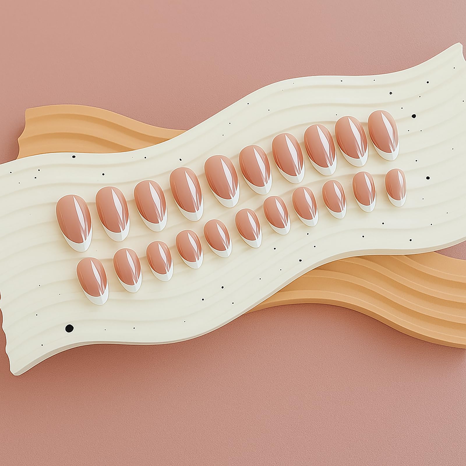 French Pink Almond Press On Nails with White French Tip - Image 4
