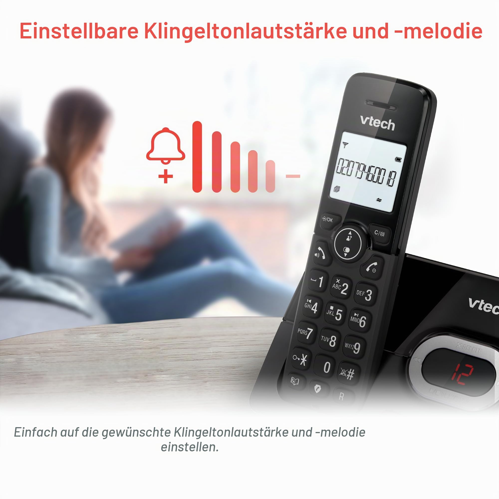 VTech CS2051 Schnurloses Telefon mit Anrufbeantworter und 2 Mobilteilen, ECO+ Modus, Seniorentelefon, Festnetz, Anrufblockierung, Freisprechfunktion, große Tasten, 1-zeilige Anzeige, Schwarz