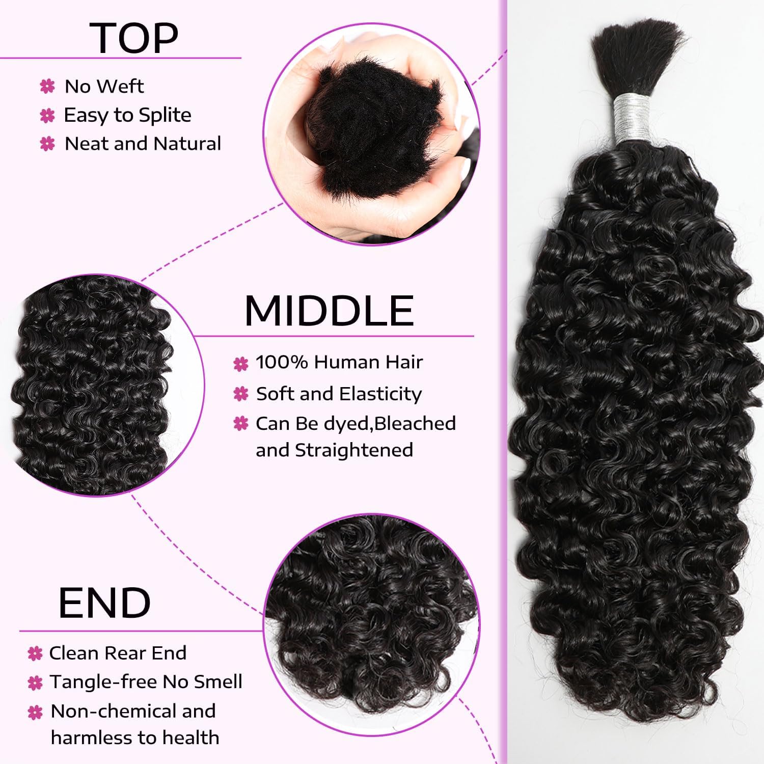 VIPbeauty Boho Human Braiding Hair Burmese Curly Bulk Human Hair Extensions For Kids/Friend For Bohemian Knotless Braids No Weft 20Inch 1Bundle/Lot 100g/1Bundle 1B Natural Black Salon-Quality