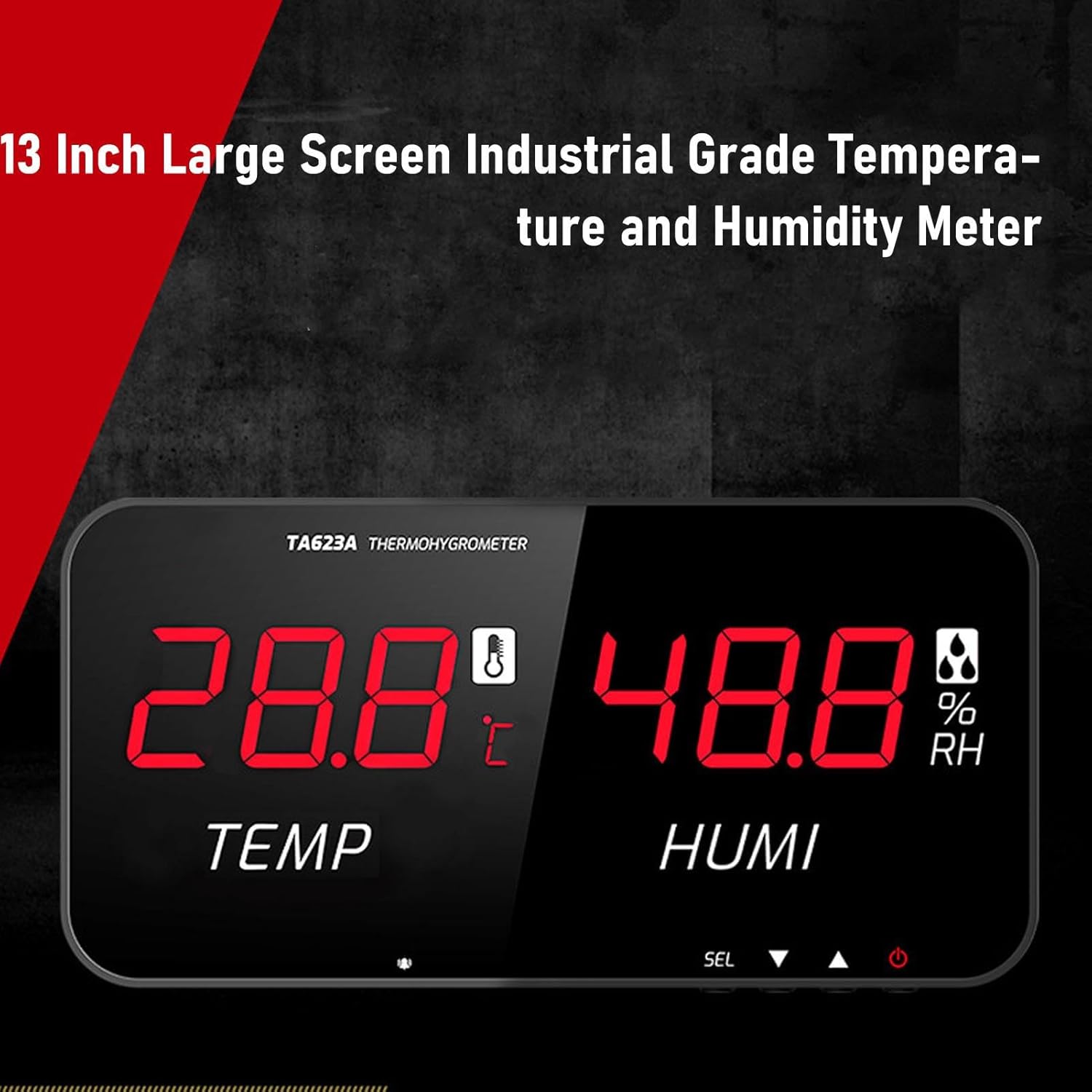 Garosa Industrial Temperature Humidity Meter Greenhouse Hygrometer Thermometer with 13 Inch LED Display -20C to 80C Range 1C Accuracy External 5m Probe for Home Office Industrial Use