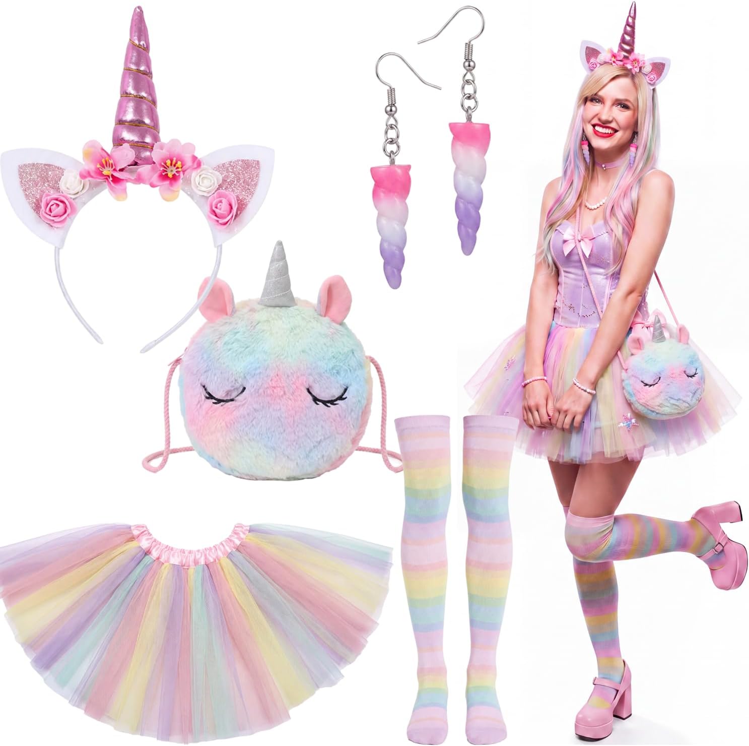 Newcotte 5 Pcs Lemon Unicorn Witch Costume Women Halloween Accessories