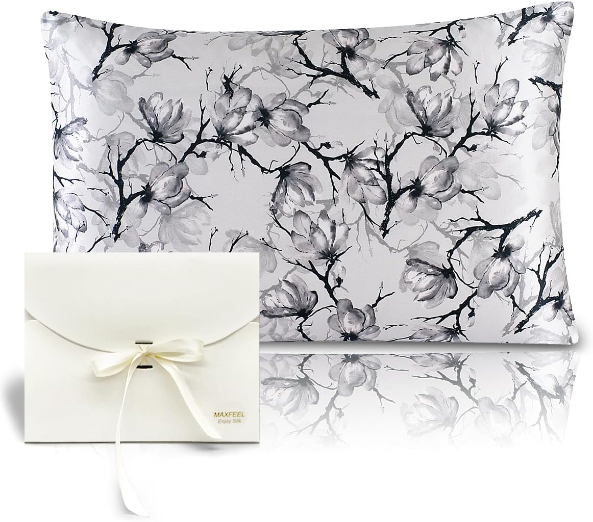 MAXFEEL 100% Pure Mulberry Silk Pillowcase with Zipper for Skin&Hair Care Both Sides Soft Breathable (Pattern02, Standard)