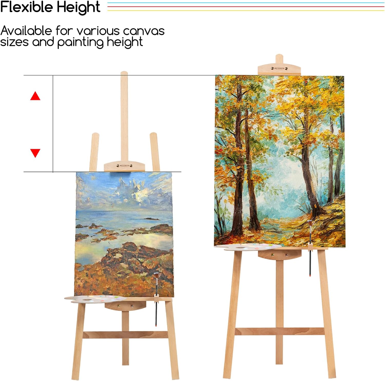 MEEDEN Easel Stand for Painting Canvas: Beechwood Lyre Easel Tripod Stand - Adjustable Art Paint Easel with Brush Holder, Washer & Metal Stand, Perfect Artist Easel for Painting, Display, Wedding Sign