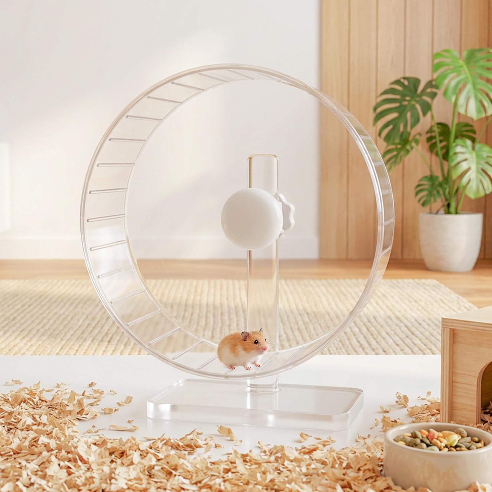 Roue silencieuse pour hamster de 27,9 cm - Grande roue transparente avec support réglable - Roue d'exercice silencieuse pour hamsters syriens, gerbilles, hérissons et petits animaux