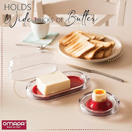 Miniatura 2 de Omada Mantequillera cubierta de acrílico recipiente grande transparente y rojo para mantequilla y queso crema - Plato de mantequilla europeo apto