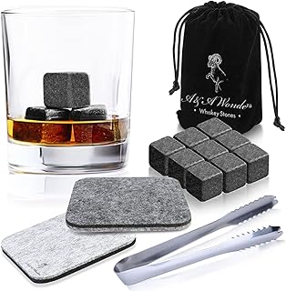 Premium Whiskey Stones 100% natural granite Set Of 9 Chilling Rocks Stone Reusable Ice Cubes For Drinks With Velvet Carryi...