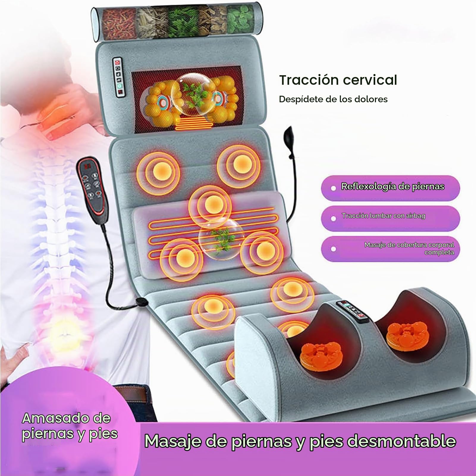 Estera De Masaje Con Calefacción, Con 20 Cabezales De Masaje Shiatsu Para Cuello, Estera Masajeadora De Cuerpo Completo, 10 Motores De Vibración, Colchón De Masaje Para Cuello, Espalda,cintura,piern