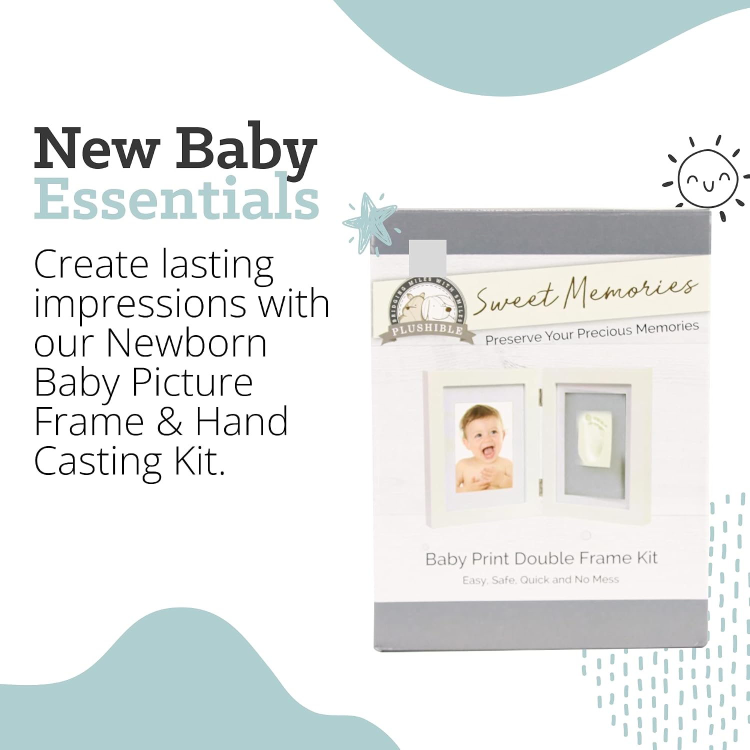Baby Hand and Footprint Kit, White, Hinge Frame - Baby Picture Frame & Registry Keepsake, Personalized Casting Kit for Newborn, Memory Gift for New Moms