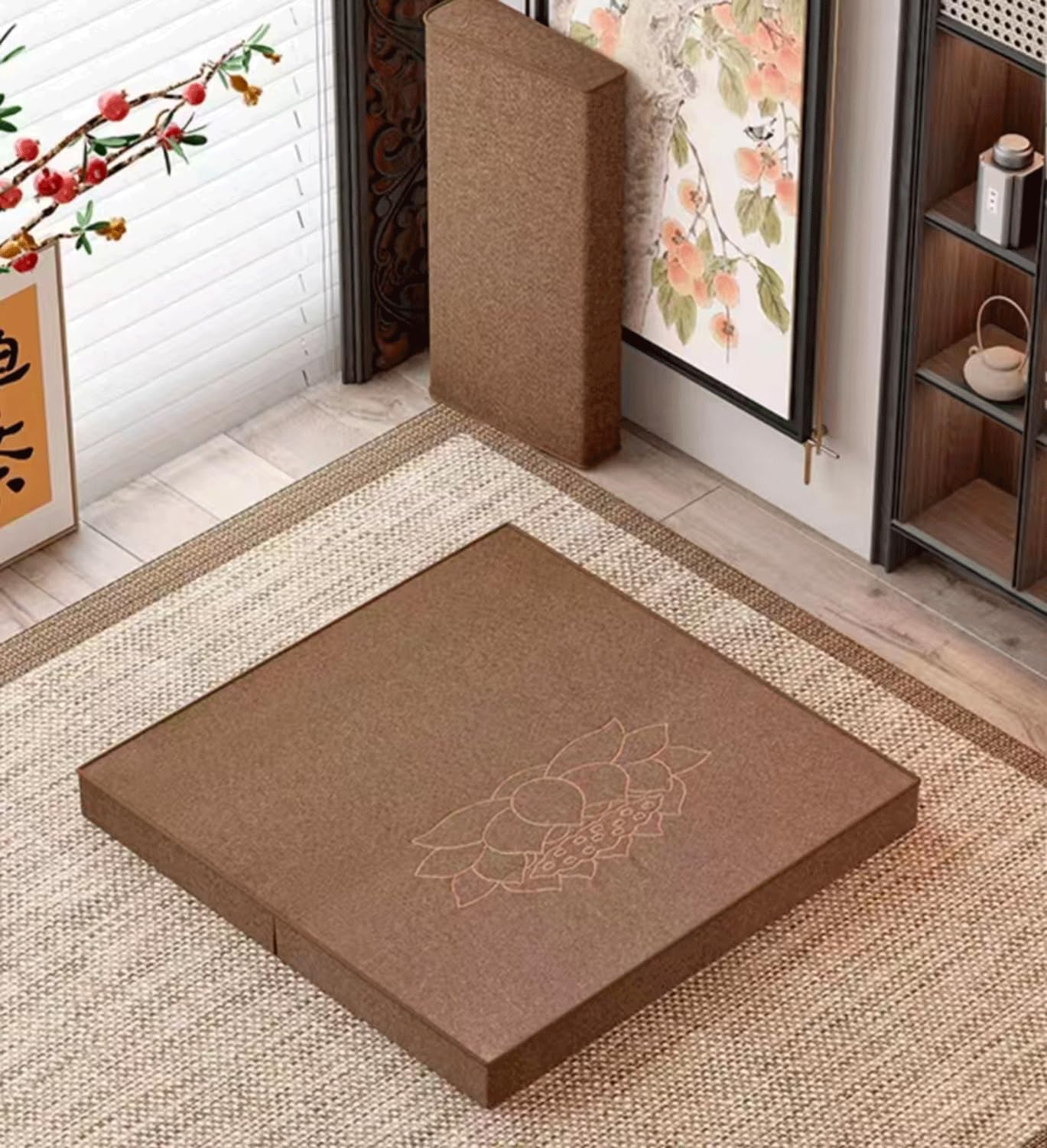 Juego De Estera De Cojín De Meditación Grande, Estera Gruesa De Yoga, Almohadas De Suelo De Refuerzo, Asientos Para Adultos, Accesorios De Meditación Mejo(Size:80x80cm(31x31inch),Color:Beige-2)