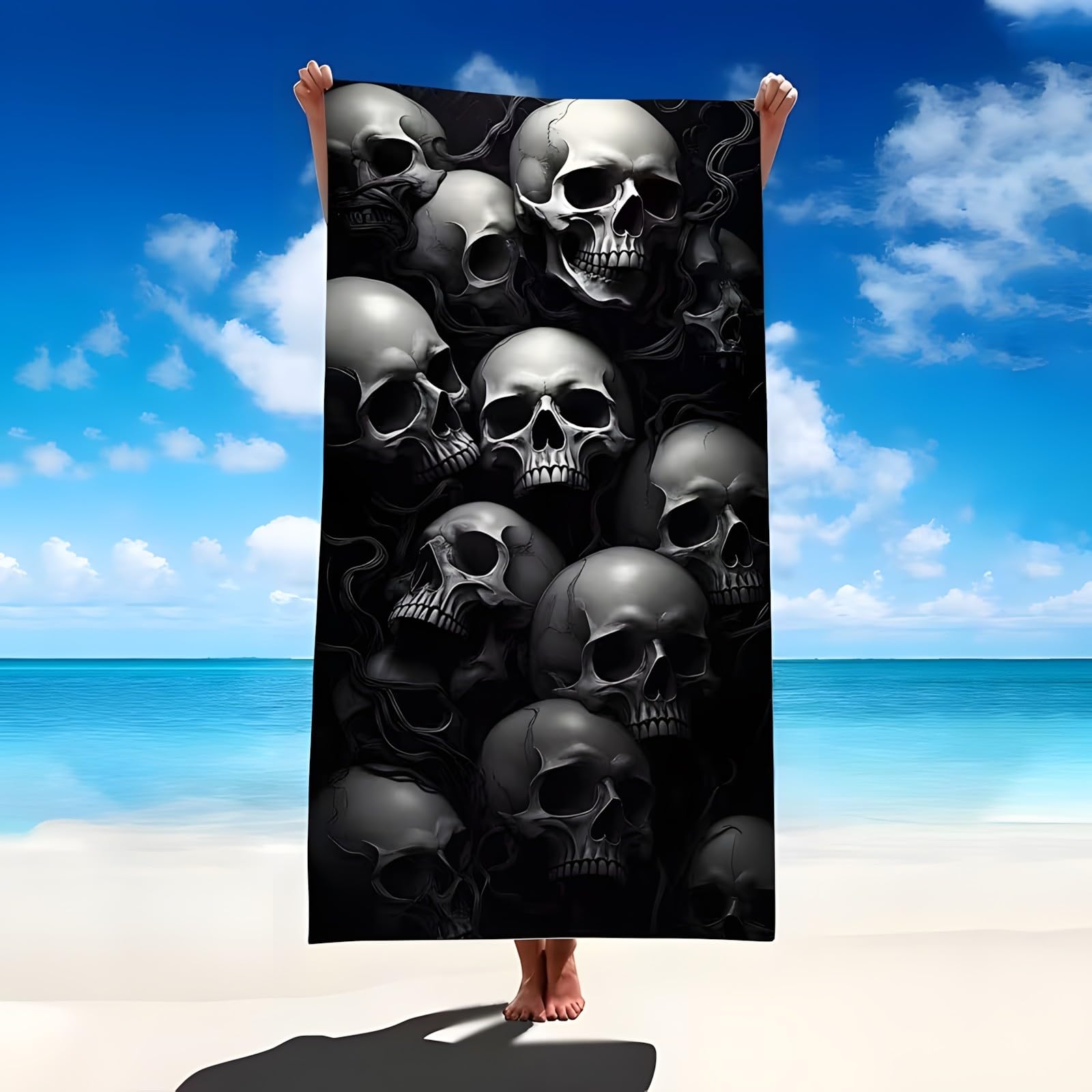 YZQGLHP Skull Microfibre Beach Towel Gothic Beach Bath Towel Quick Drying, Lightweight, Sand-Free, Durable, for Pool, Gym, Camping, Travel Towel 80x180cm