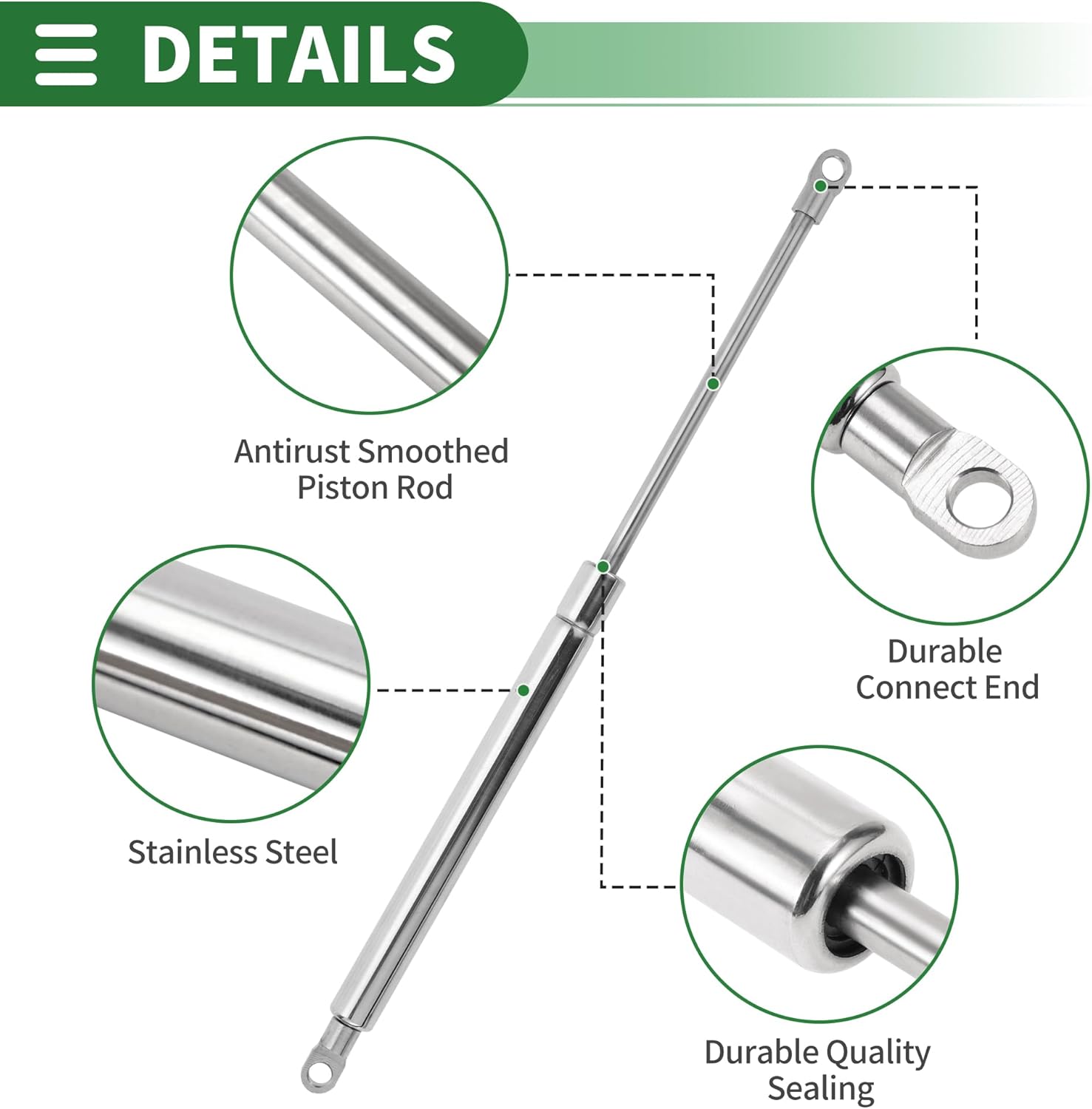 Motoforti 15inch/380mm 40lb/180N/18kg Stainless Steel Lift Support Struts Metal End Fitting Gas Spring for Boat Marine Hatch Cover Storage Lid Toolbox Cover 2 Pcs