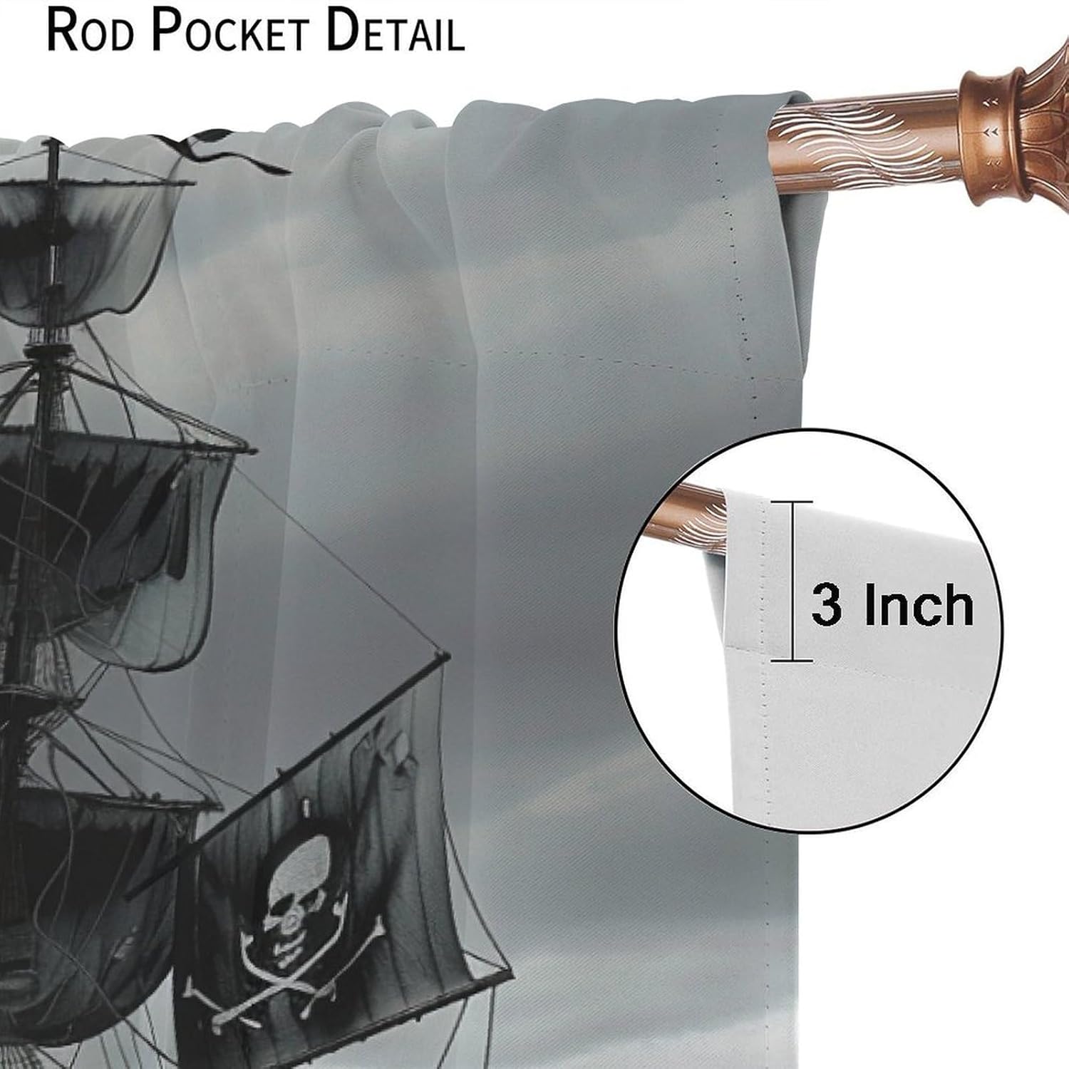 Pirate Ship Blackout Curtains, Nautical Sailboat Ocean Black Home Decor Rod Pocket Window Drapes for Living Room Bedroom- 2 Panels, Each 36" W x 63" L
