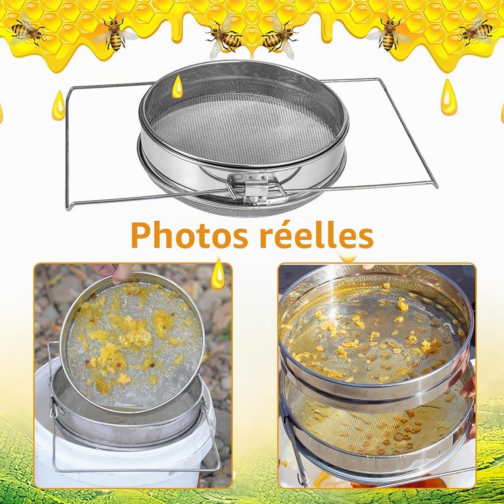 Filtre à miel en acier inoxydable à mailles fines Filtre à débris Outil d'apiculture Extracteur de miel Equipement de ruche Filtre à miel brut Fournitures apicoles