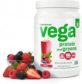 Vega Premium Protein + Supergreens, Berry 20g Vegan Protein, Dairy & Gluten Free, 19.2 oz 18 Servings