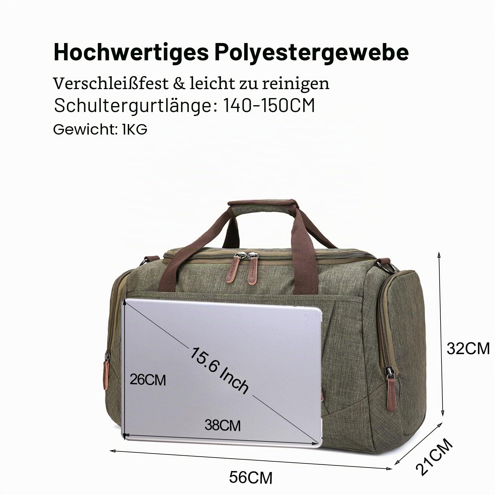 FANDARE Reisetasche Große Sporttasche Segeltuch Schultertasche Tote Handtasche Männer Weekender Tasche Kliniktasche Schwimmtasche Trainingstasche für Frauen Männer Crossbody Bag Grün A