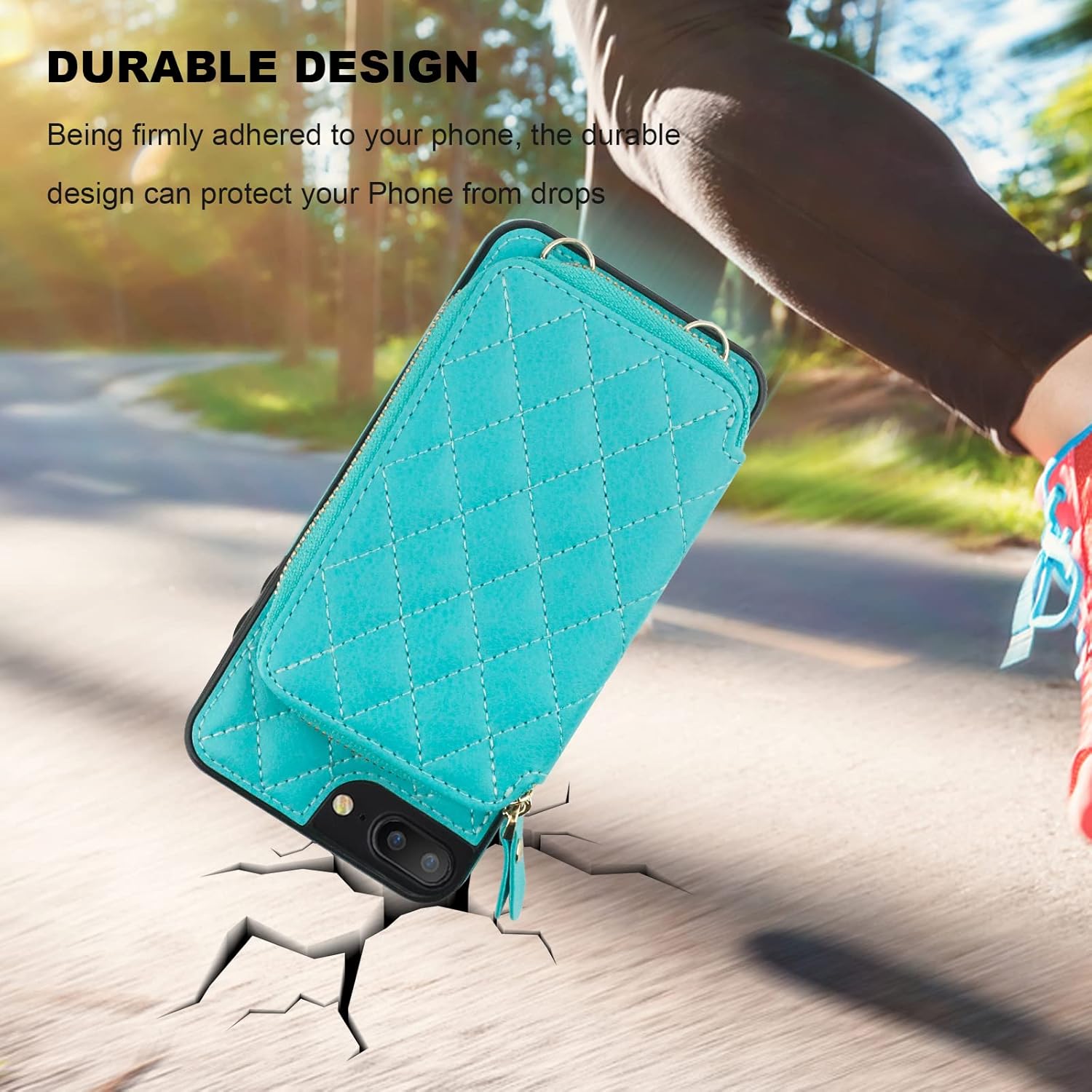 Bocasal Crossbody Wallet Case for iPhone 7/8 Plus, RFID Blocking PU Leather Zipper Handbag Purse Flip Cover, Kickstand Folio Case with Card Slots Holder Wrist Strap Lanyard 5.5 Inch (Mint Green)