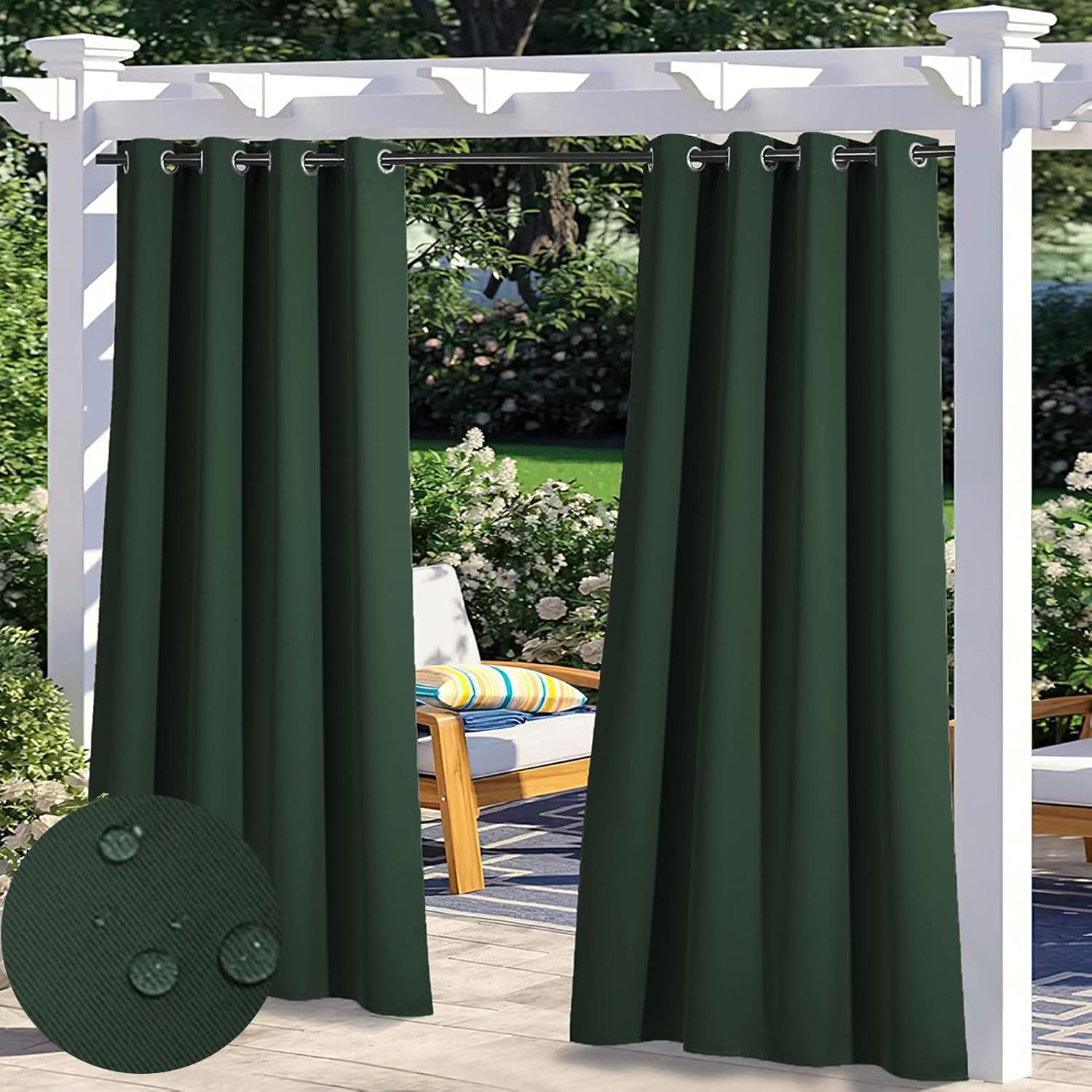 Waterproof Outdoor Curtains for Patio, Indoor Blackout Privacy Curtain for Bedroom, Sun Blocking Curtains for Gazebo, Pergola, Backyard, Cabana, Porch | 1 Panel, W52 xH52, Dark Green