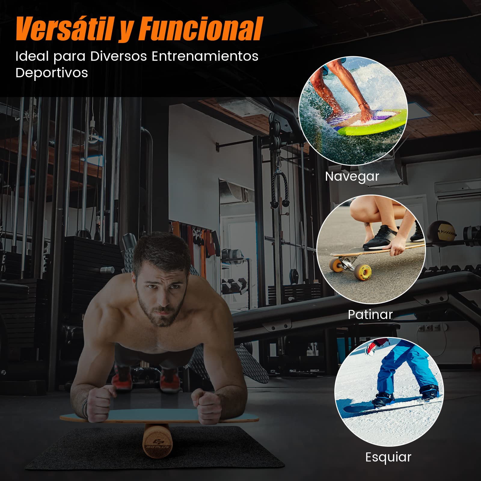 GOPLUS Tabla de Equilibrio de Madera con Rodillo de Corcho y Alfombra de Fieltro Antideslizante, Tabla de Surf Interior, Mejora la Fuerza del Tronco, Balance Board Carga Máxima 100 kg
