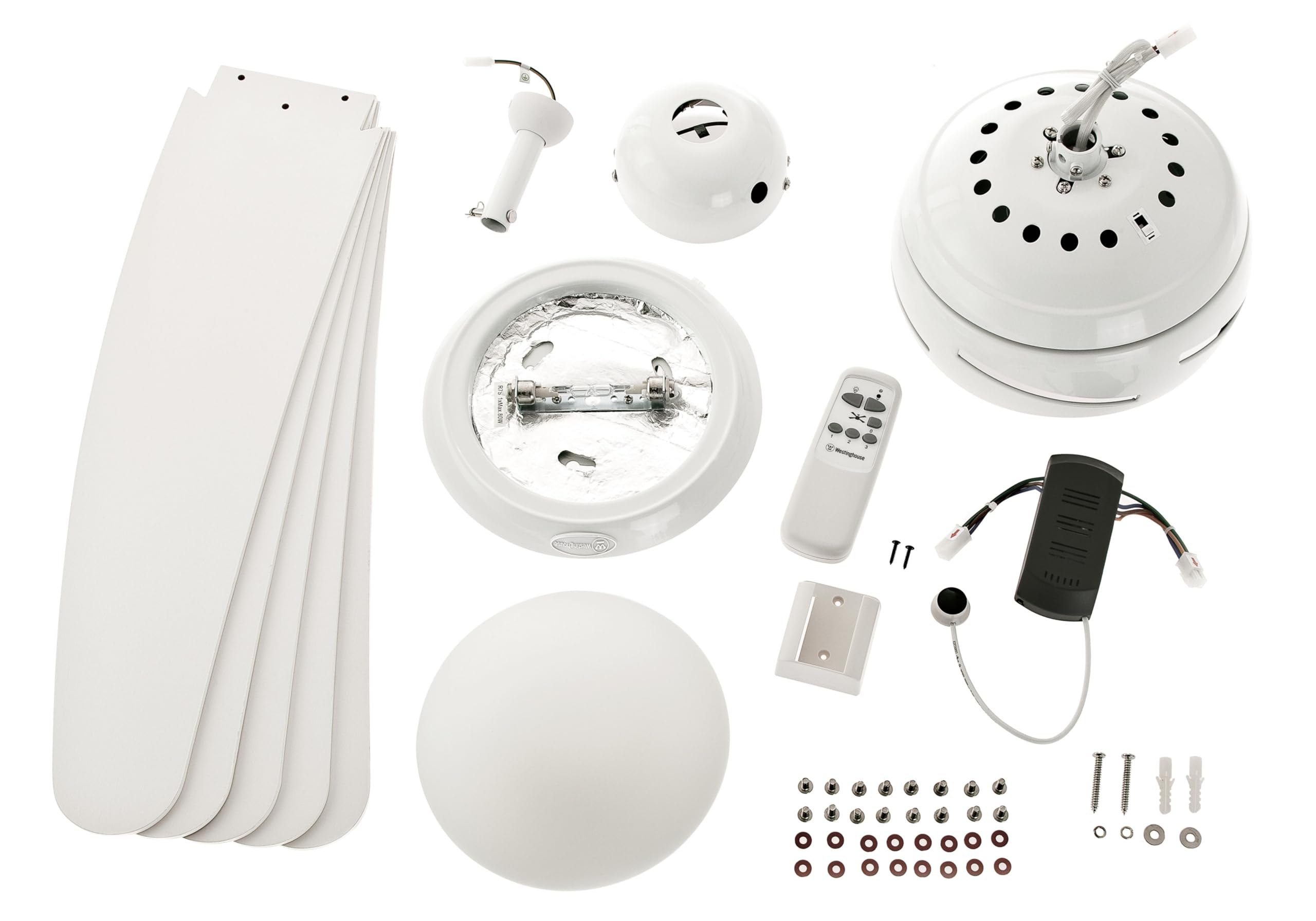132 cm Innenraum-Deckenventilator Bendan 7214040 mit Einzelleuchte und fünf Flügeln, Ausführung in Weiß mit Opalmilchglas