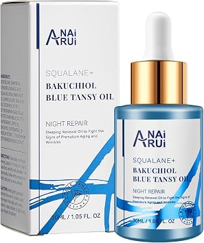 ANAiRUi Bakuchiol Oil - Natural Retinol Alternative, Plant Derived - Face Oil with Blue Tansy, Squalane, Jojoba - Reduces Fine Lines & Wrinkles, Soothes and Hydrates Skin, 30 ml